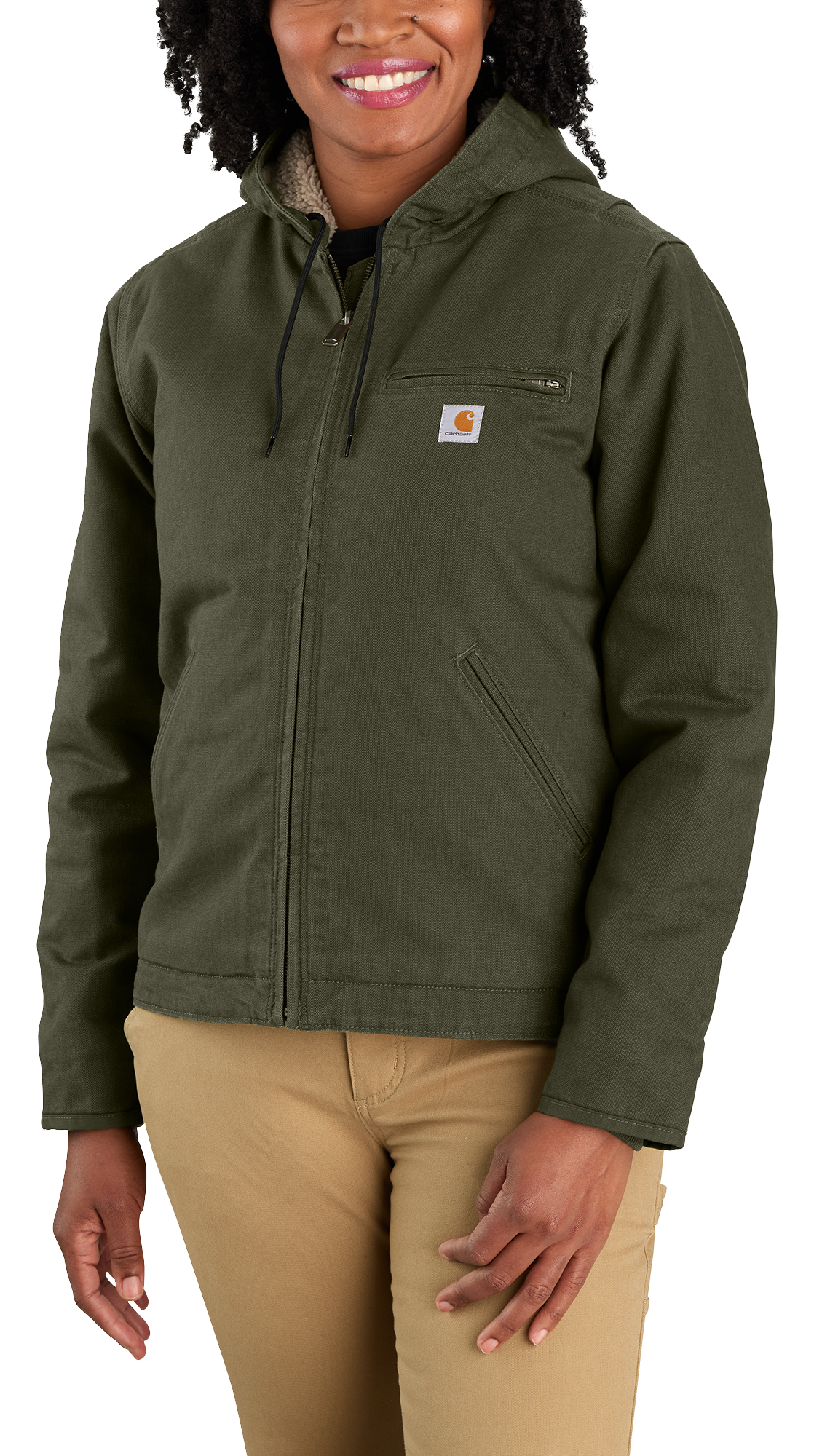 Image of Carhartt Loose-Fit Washed Duck Sherpa-Lined Jacket for Ladies - Basil - M