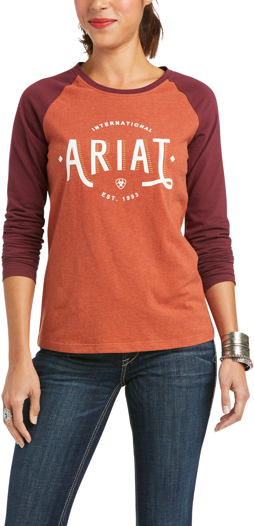 Ariat R.E.A.L. Loop Baseball Long-Sleeve T-Shirt for Ladies - Heather Marsala/Windsor Wine - 2XL product image