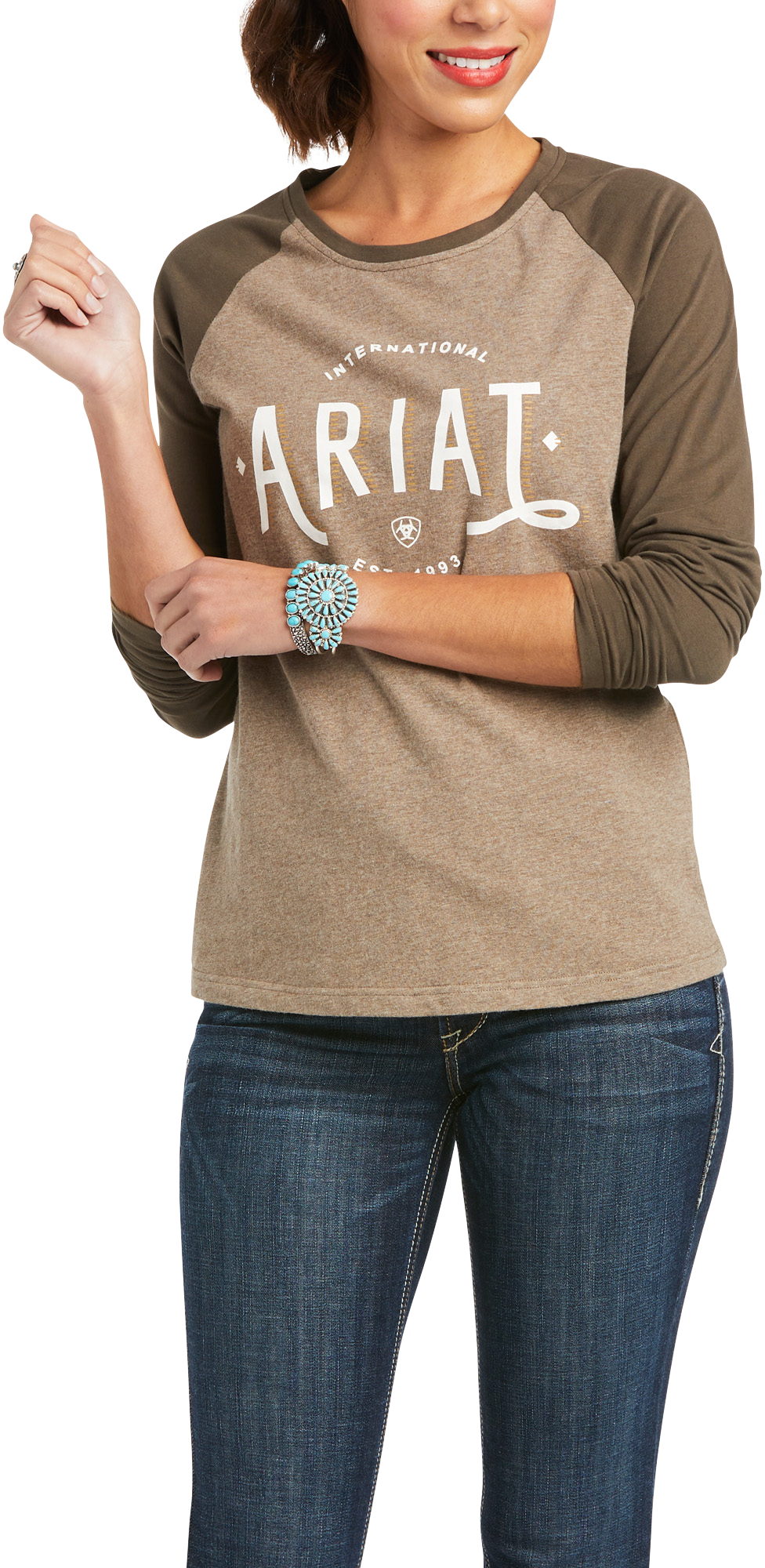 Ariat R.E.A.L. Loop Baseball Long-Sleeve T-Shirt for Ladies - Heather Banyan Bark/Banyan Bark - 2XL product image