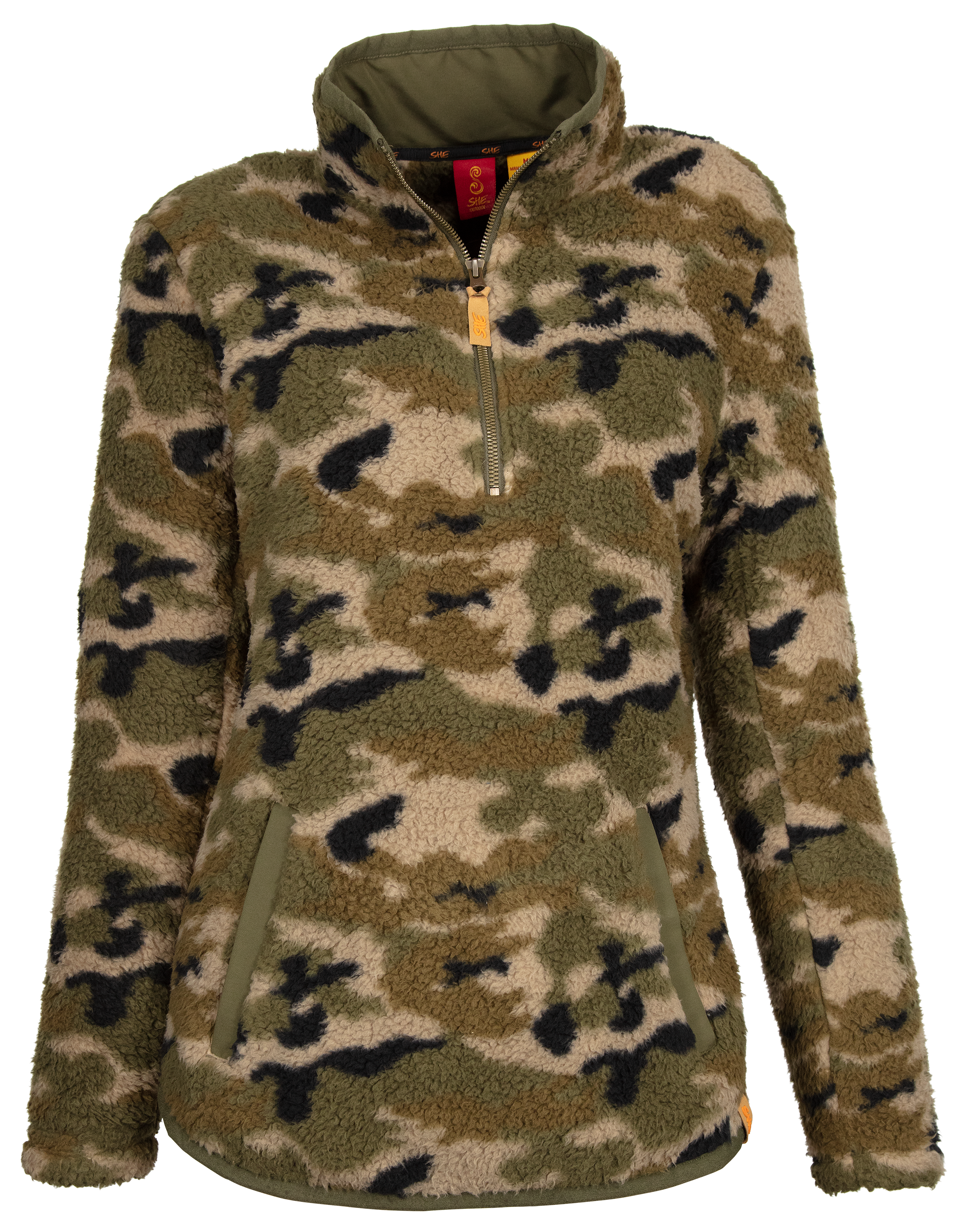 SHE Outdoor Print Camo Sherpa-Fleece Quarter-Zip Long-Sleeve Pullover for  Ladies