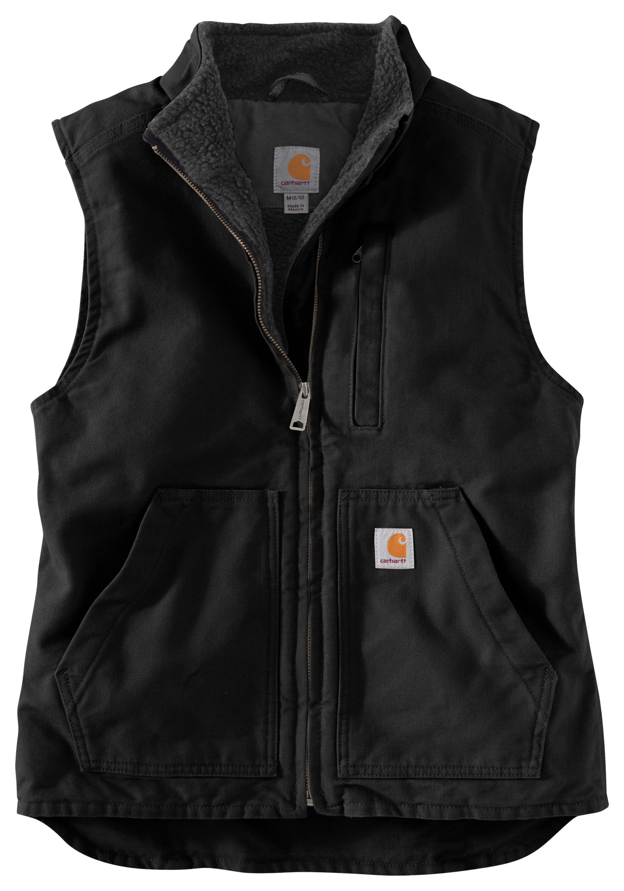 Image of Carhartt Washed Duck Sherpa-Lined Mock-Neck Relaxed-Fit Vest for Ladies - Black - XS
