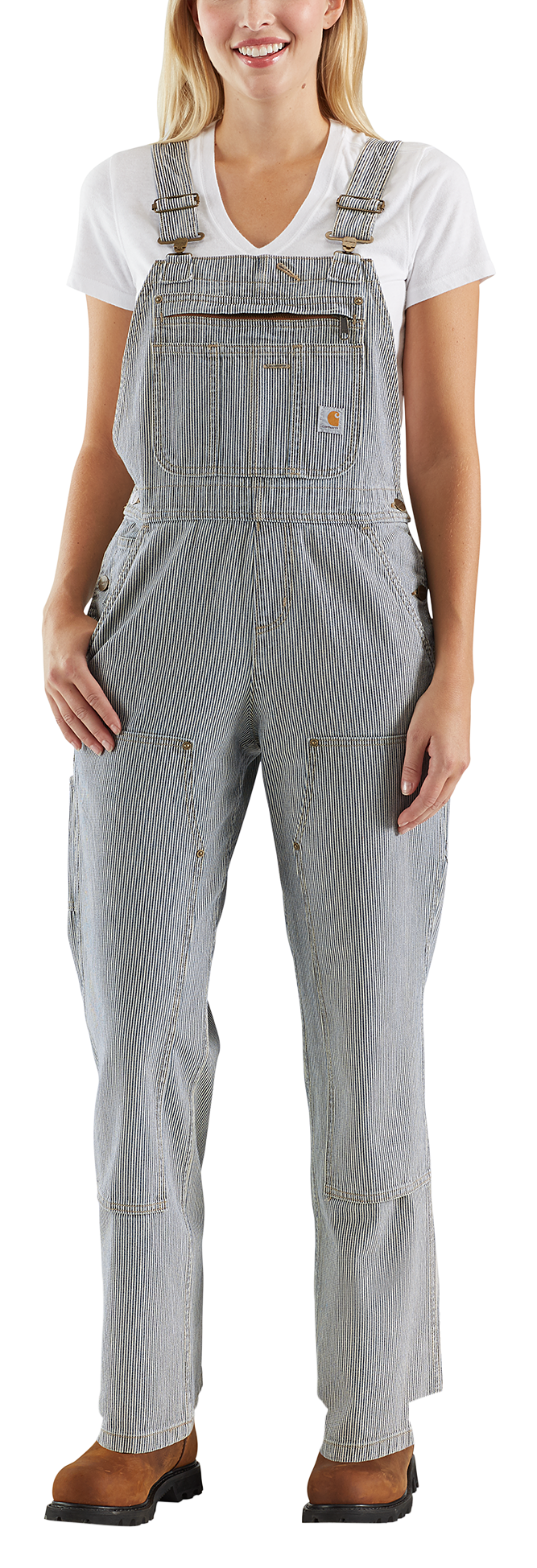 Carhartt Double-Front Railroad Stripe Bib Overalls for Ladies