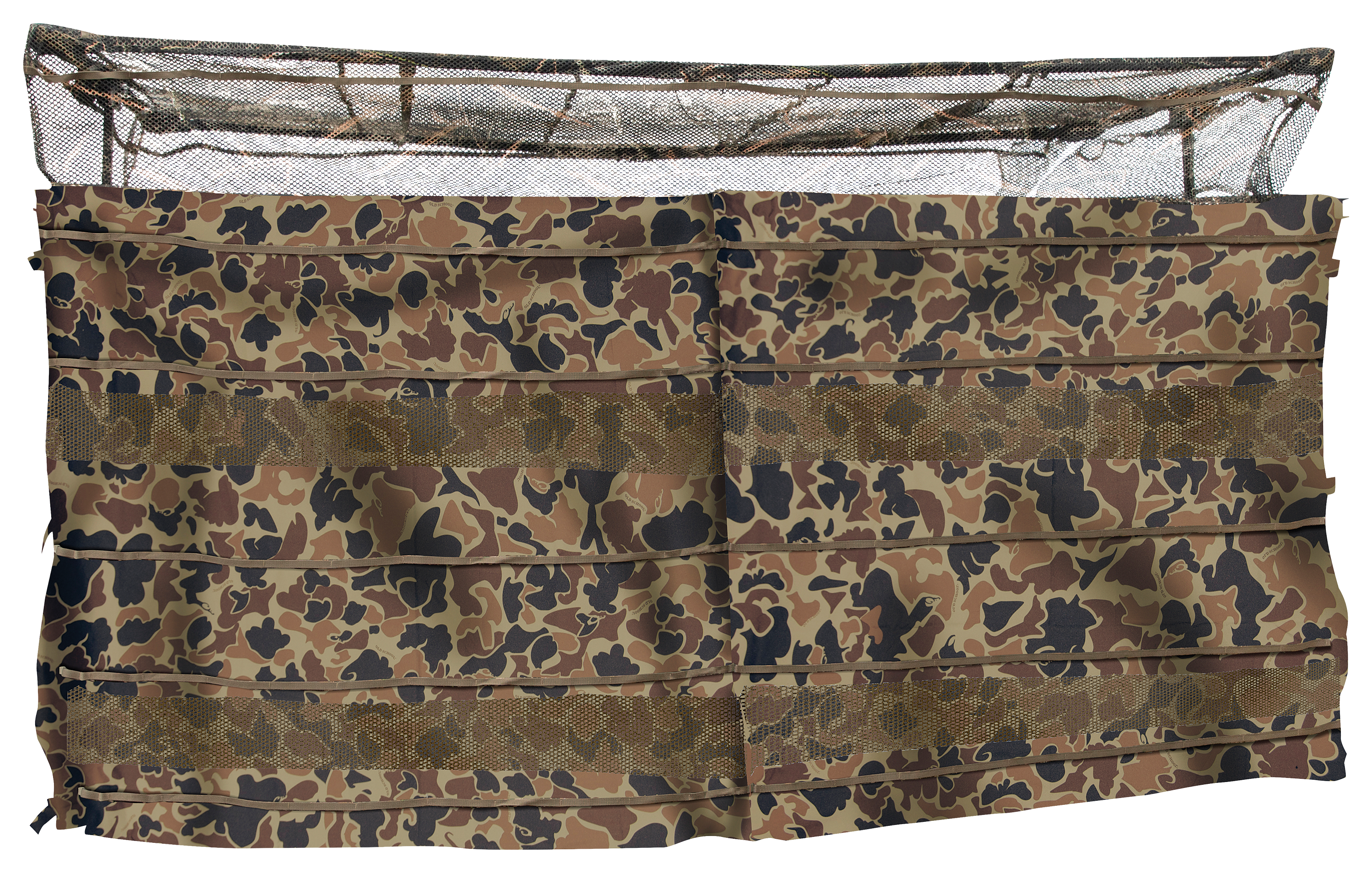 Drake Waterfowl Ghillie Boat Blind with No Shadow Dual Action Top - Old School Camo