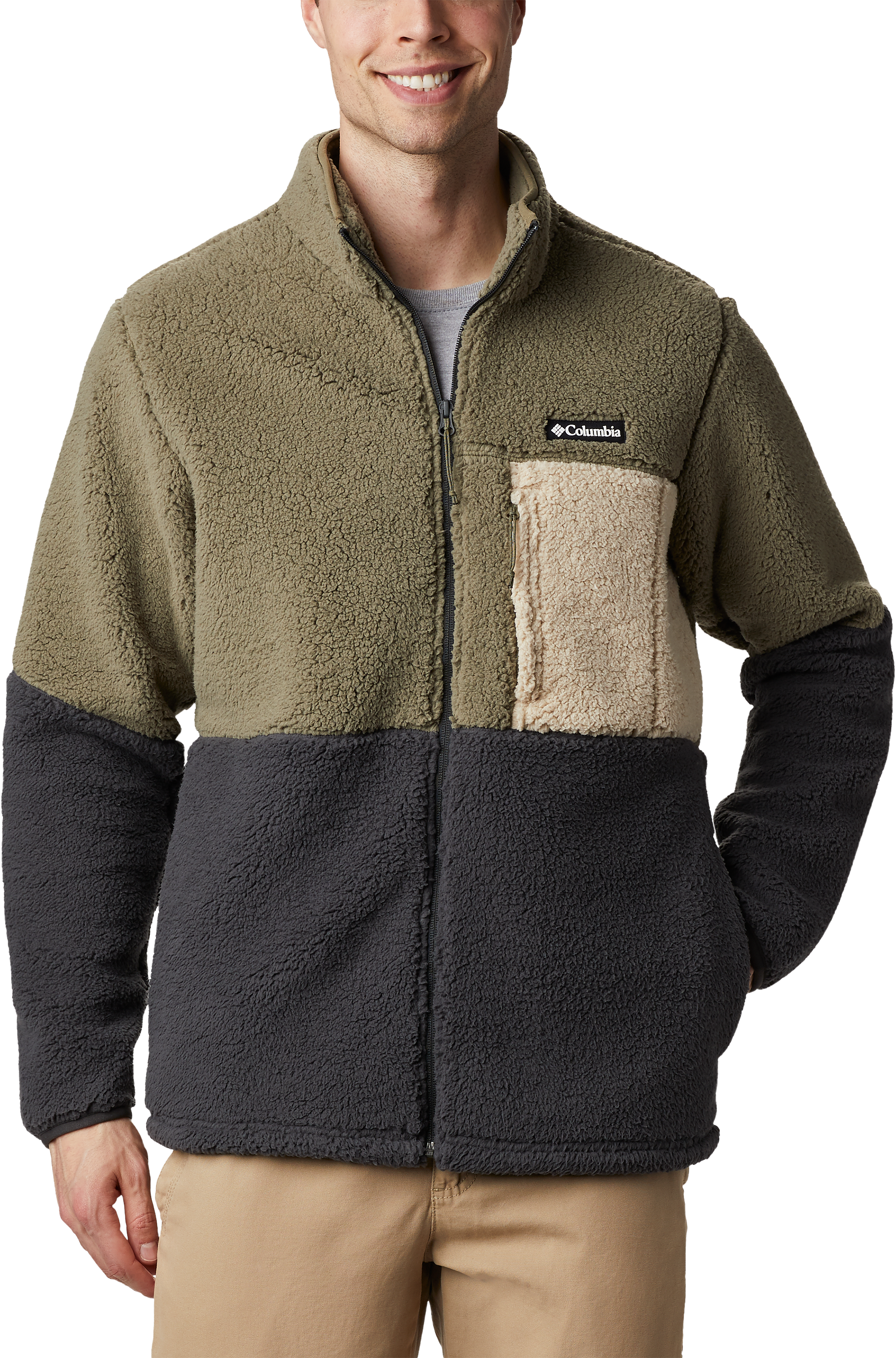 Image of Columbia Mountainside Heavyweight Fleece Full-Zip Jacket for Men - Stone Green/Shark/Ancient Fossil - XL