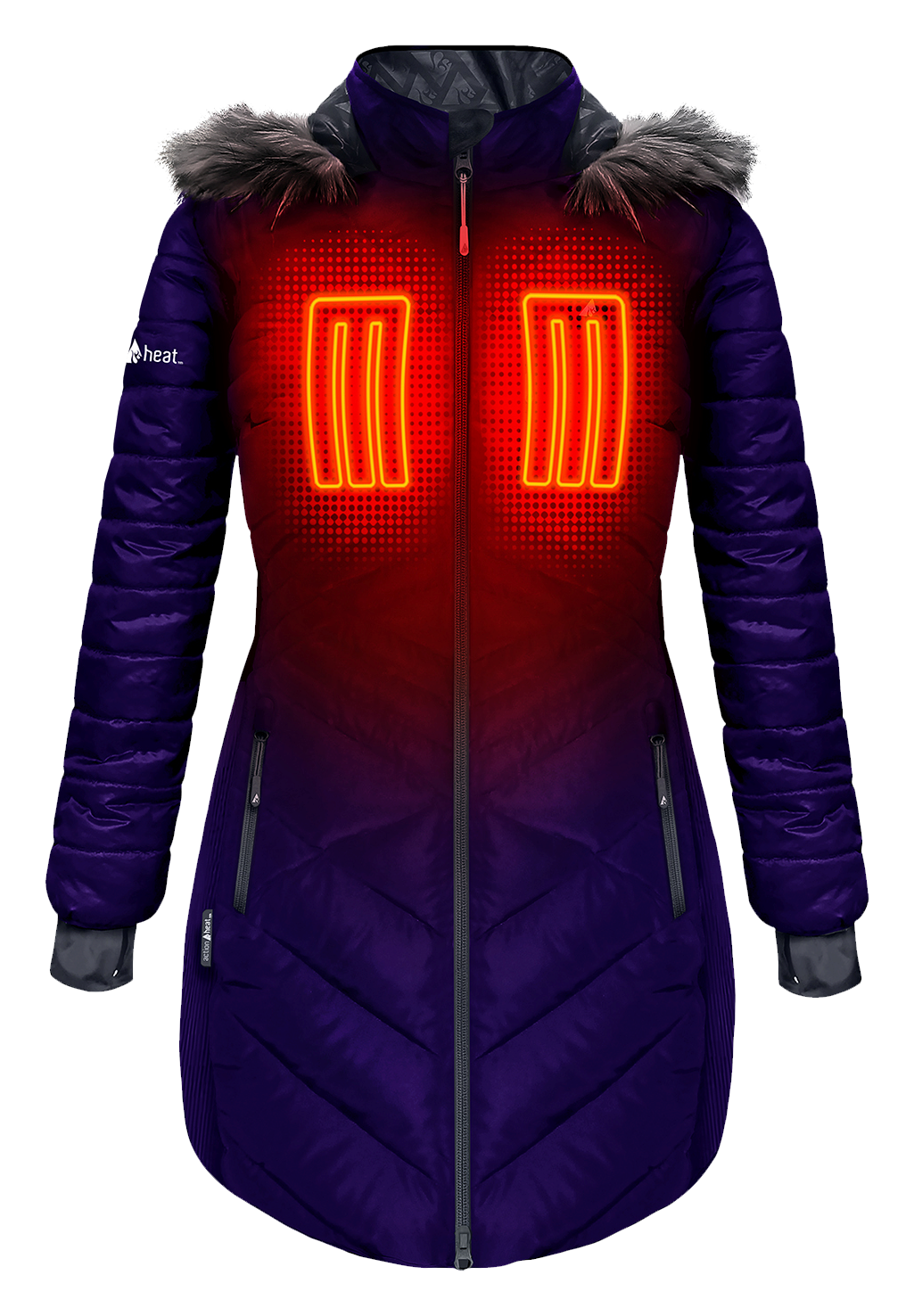 ActionHeat 5V Heated Long Puffer Jacket with Hood for Ladies - Indigo