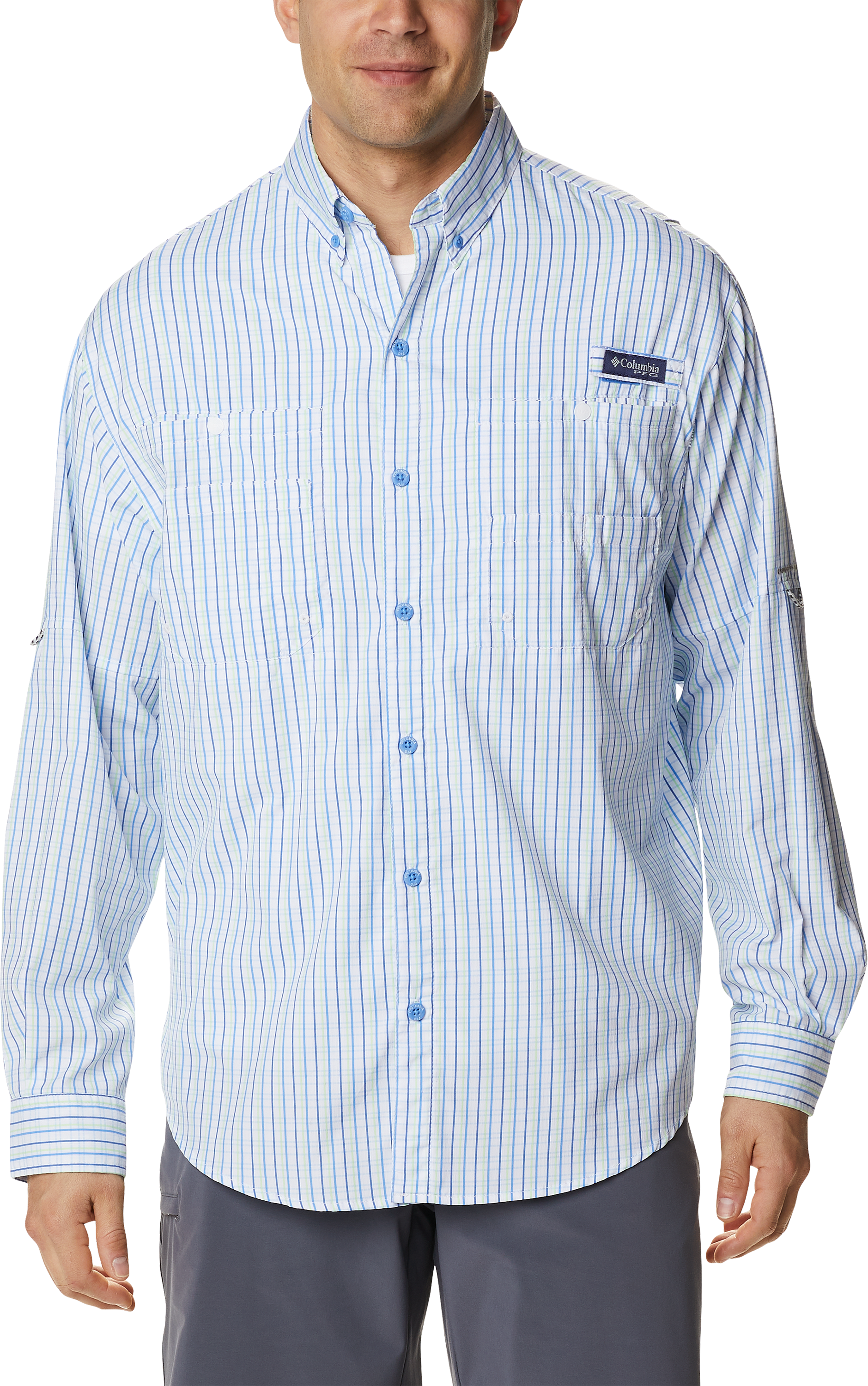 Columbia Men's PFG Super Tamiami Long Sleeve Shirt - M - BluePlaid