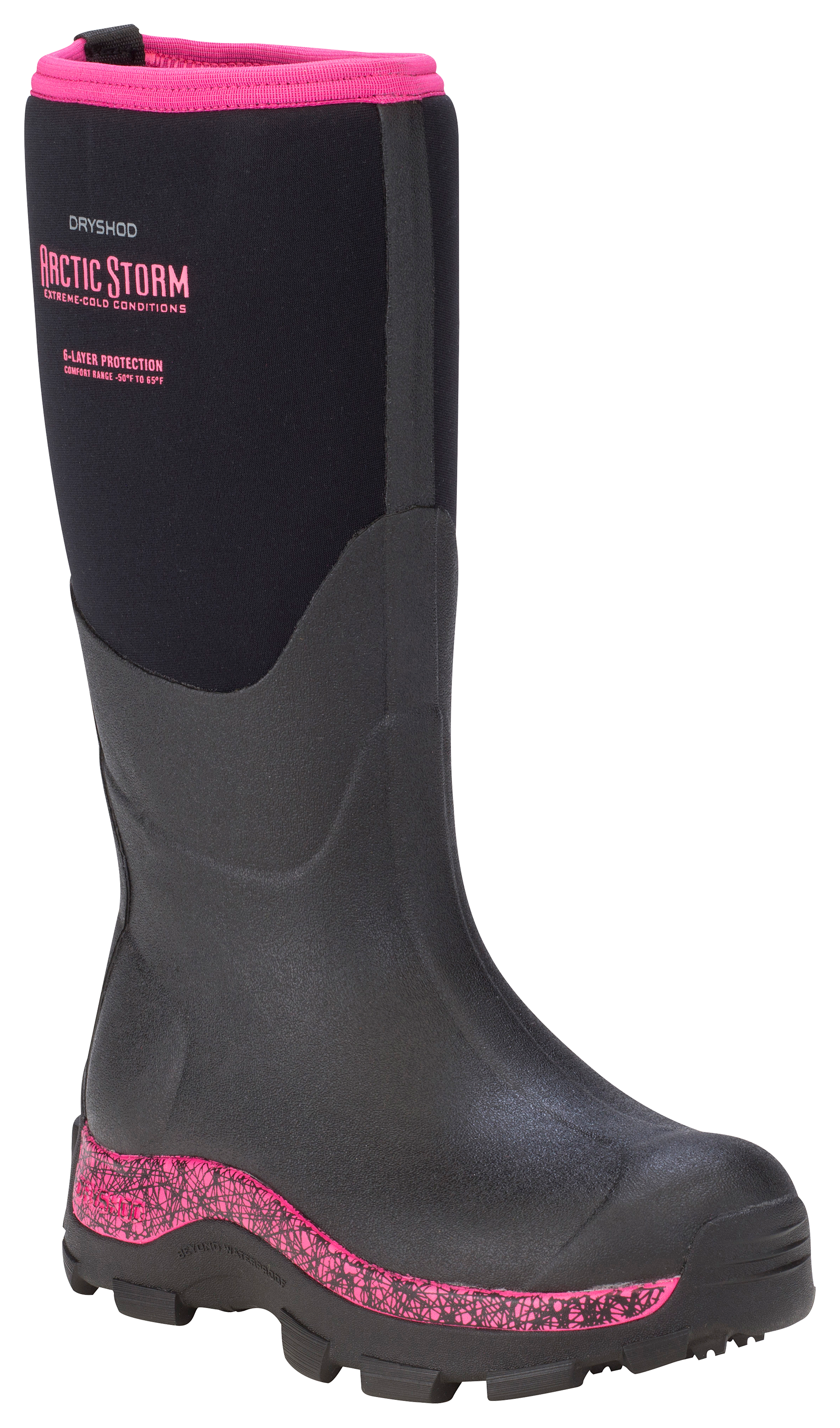 Image of Dryshod Arctic Storm Hi Rubber Boots for Ladies - Black/Pink - 10M