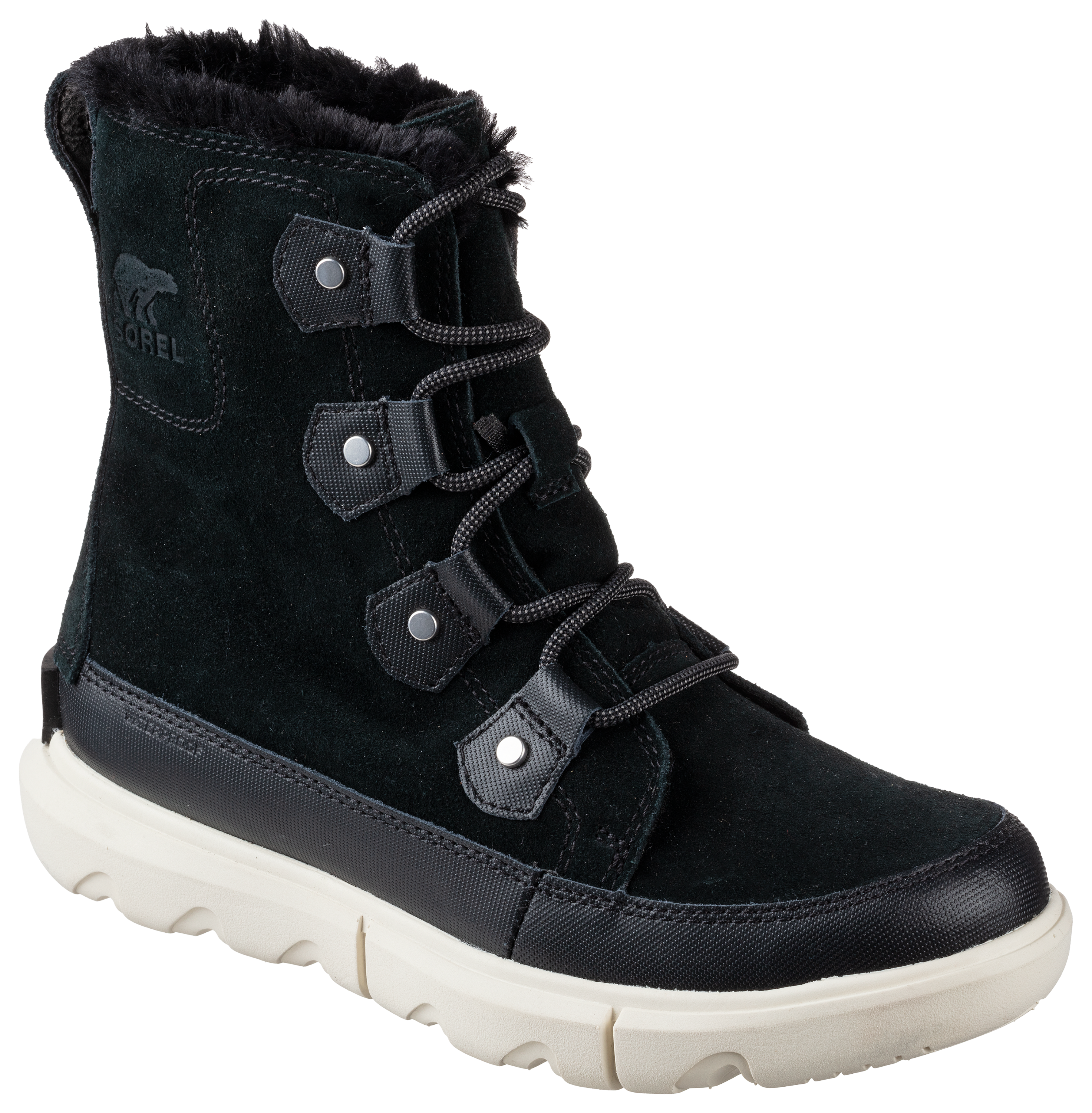 Image of Sorel Explorer II Joan Faux Fur Waterproof Lace-Up Shoes for Ladies - Black/Fawn - 11M