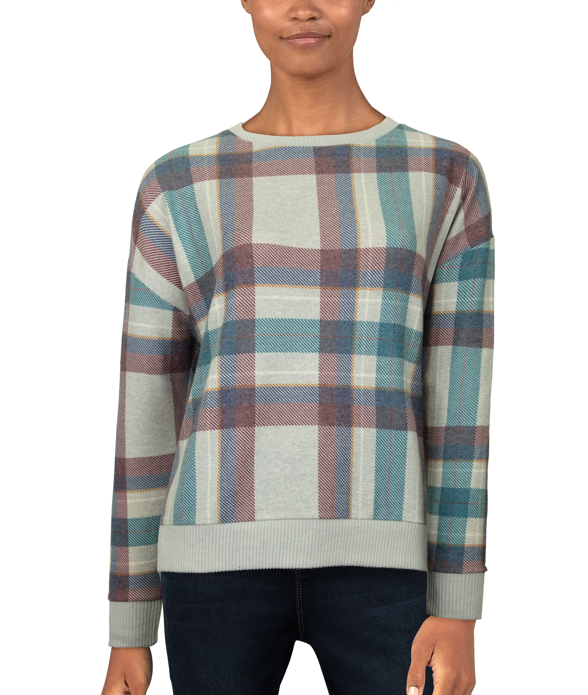 Natural Reflections Sweater-Knit Long-Sleeve Shirt for Ladies - Grey Plaid - S product image