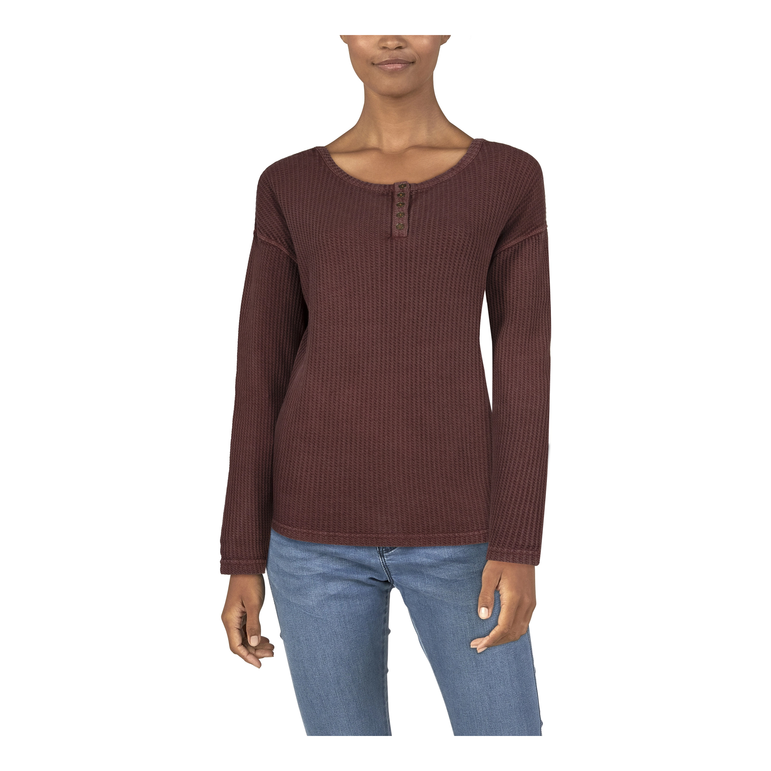 Natural Reflections Acid Wash Thermal Long-Sleeve Henley for Ladies - Fudgesickle - 1X product image