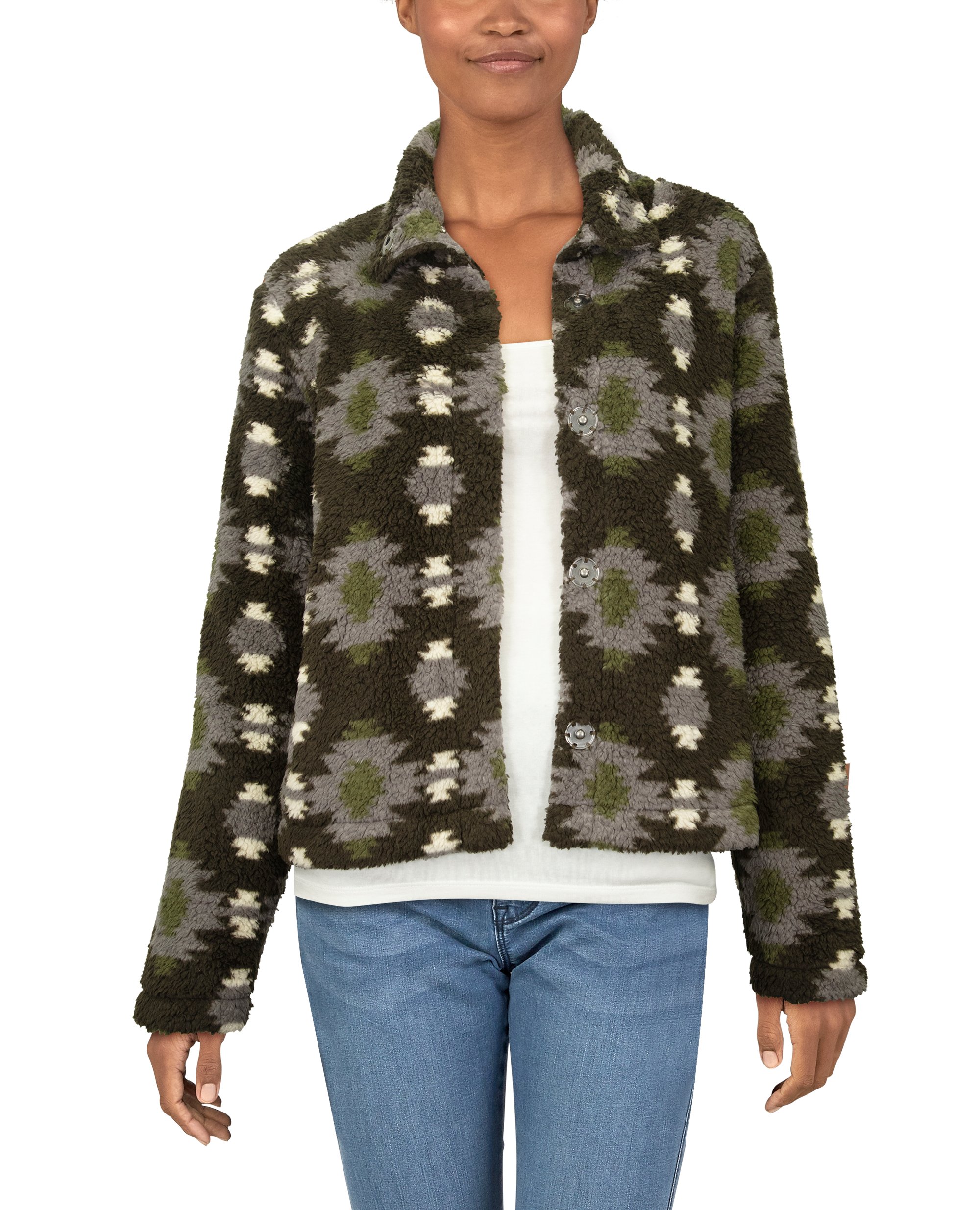 Natural Reflections Printed Sherpa Jacket for Ladies - Black Olive - M product image