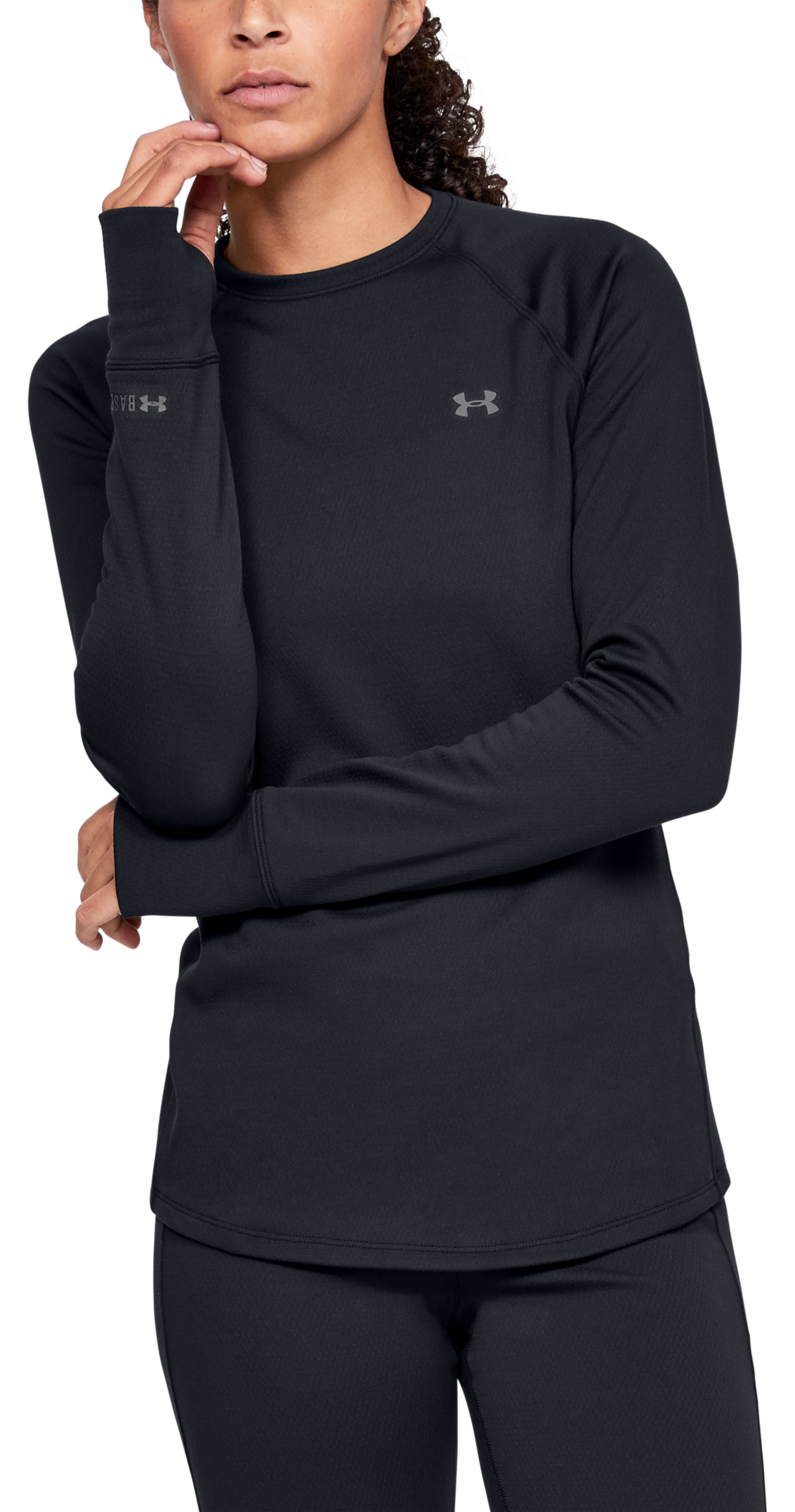 Image of Under Armour UA Base 3.0 Crew-Neck Long-Sleeve Shirt for Ladies - Black - S