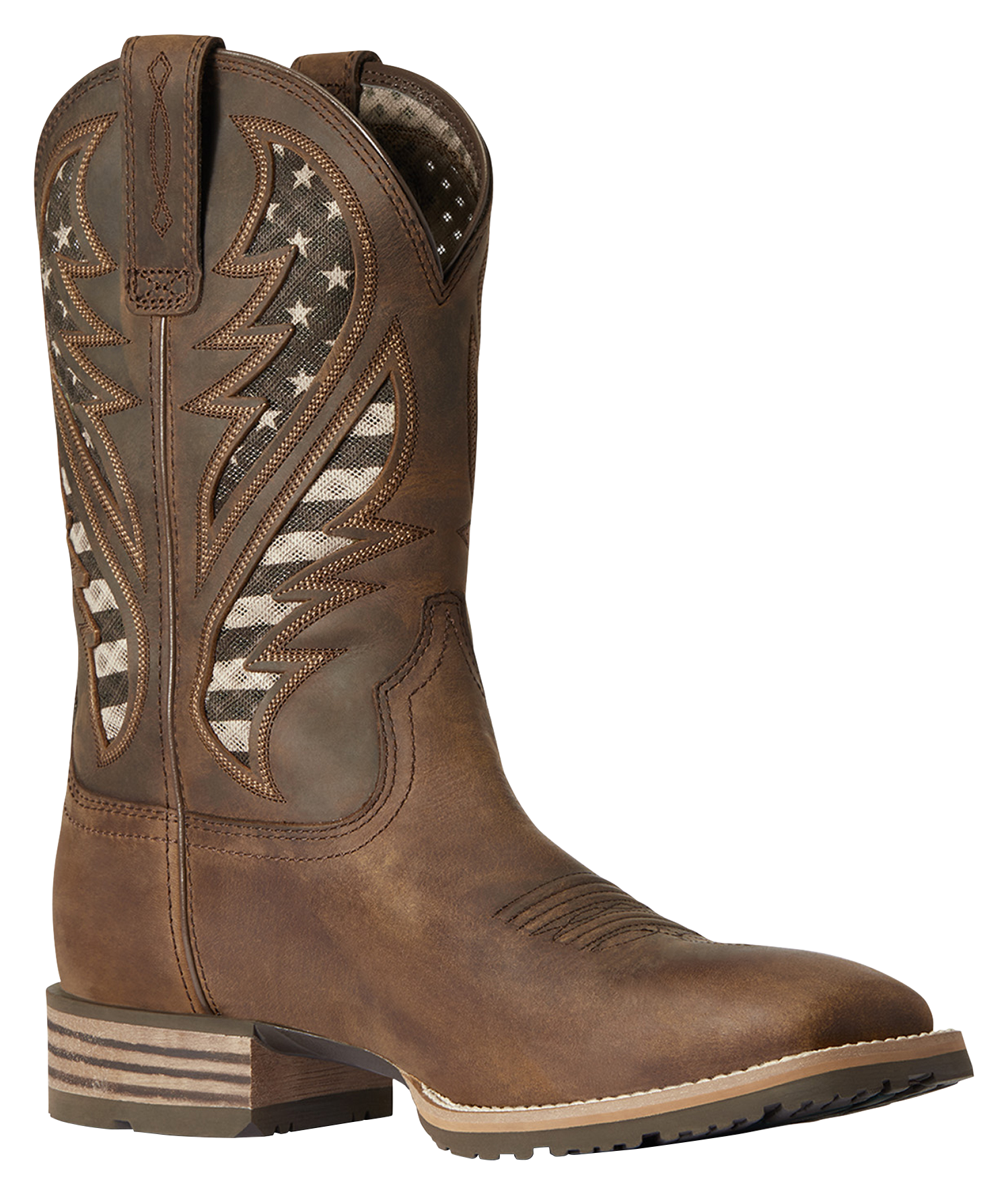Image of Ariat Hybrid VentTEK Wide Square Toe Western Boots for Men - Distressed Brown