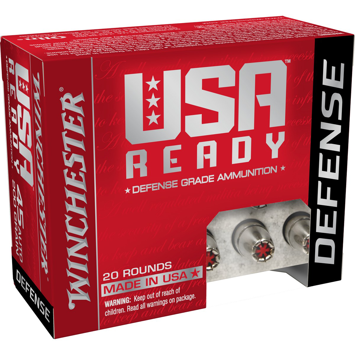 Winchester USA Ready Hex-Vent HP .45 ACP 200 Grain Defense Grade Handgun Ammo - Winchester