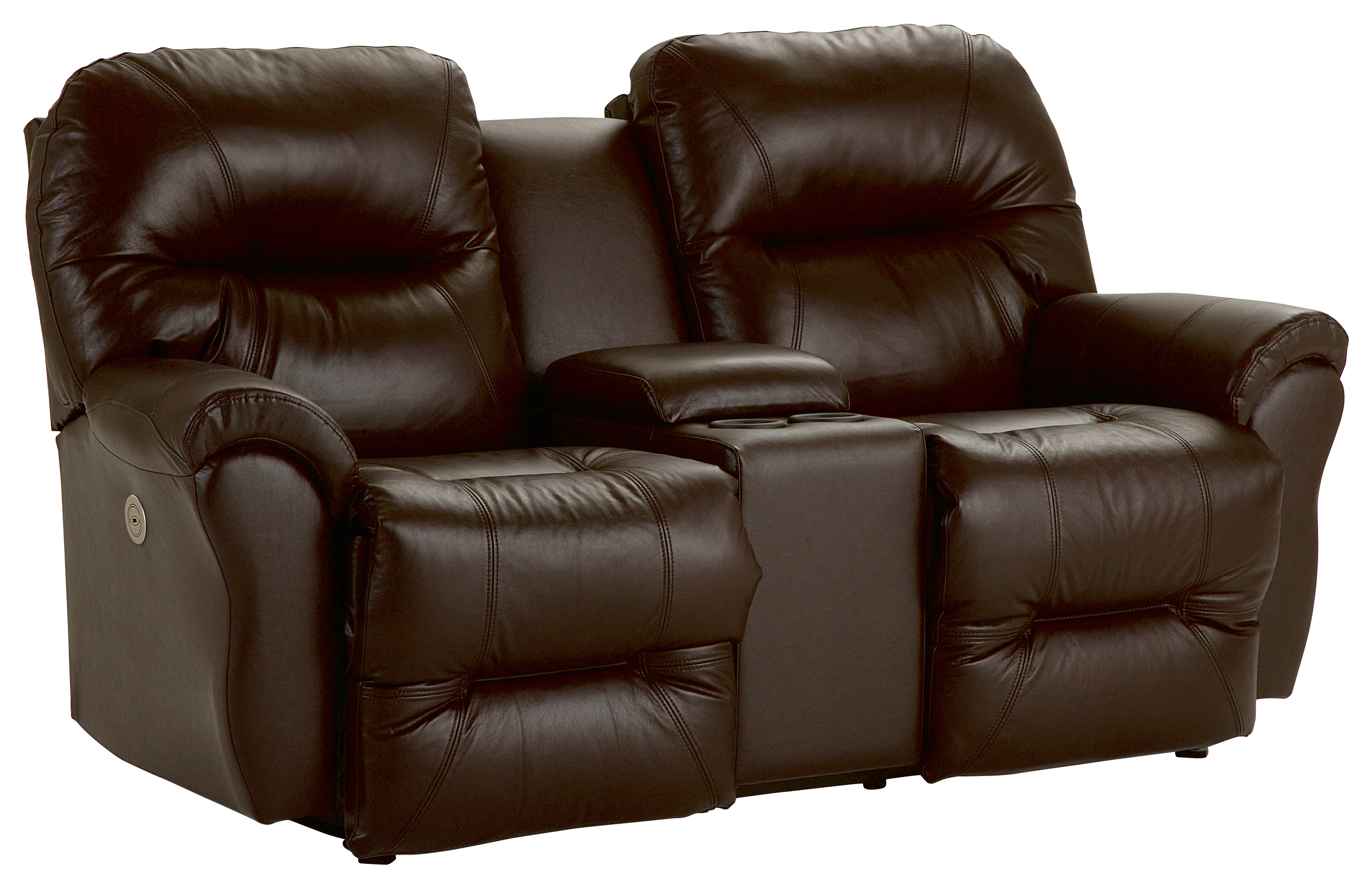 Best Home Furnishings Bodie Furniture Collection Leather Love Seat with Console and Power Recliner