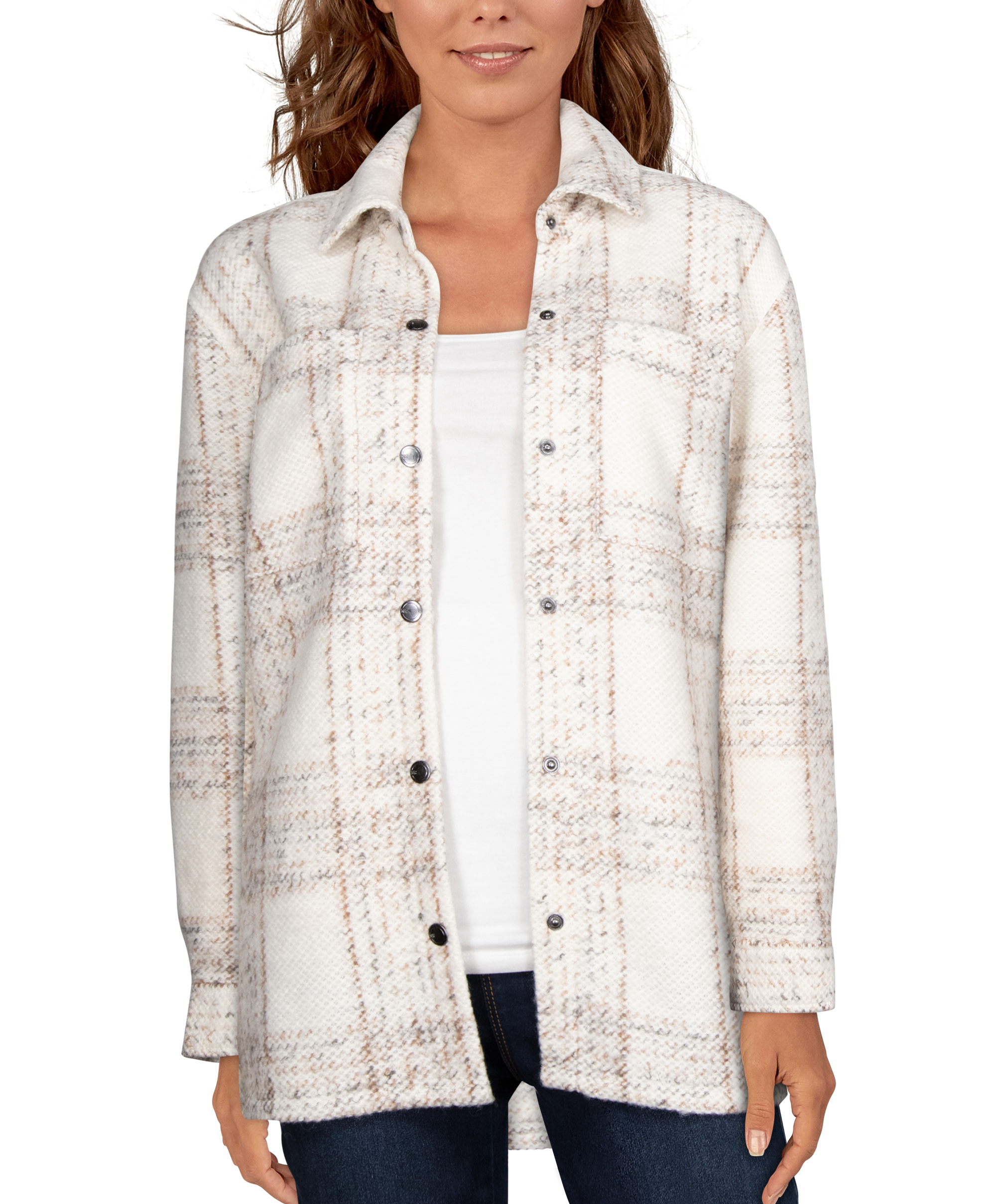 Natural Reflections Plaid Long-Sleeve Shirt Jacket for Ladies - Birch/Granite Gray - L product image