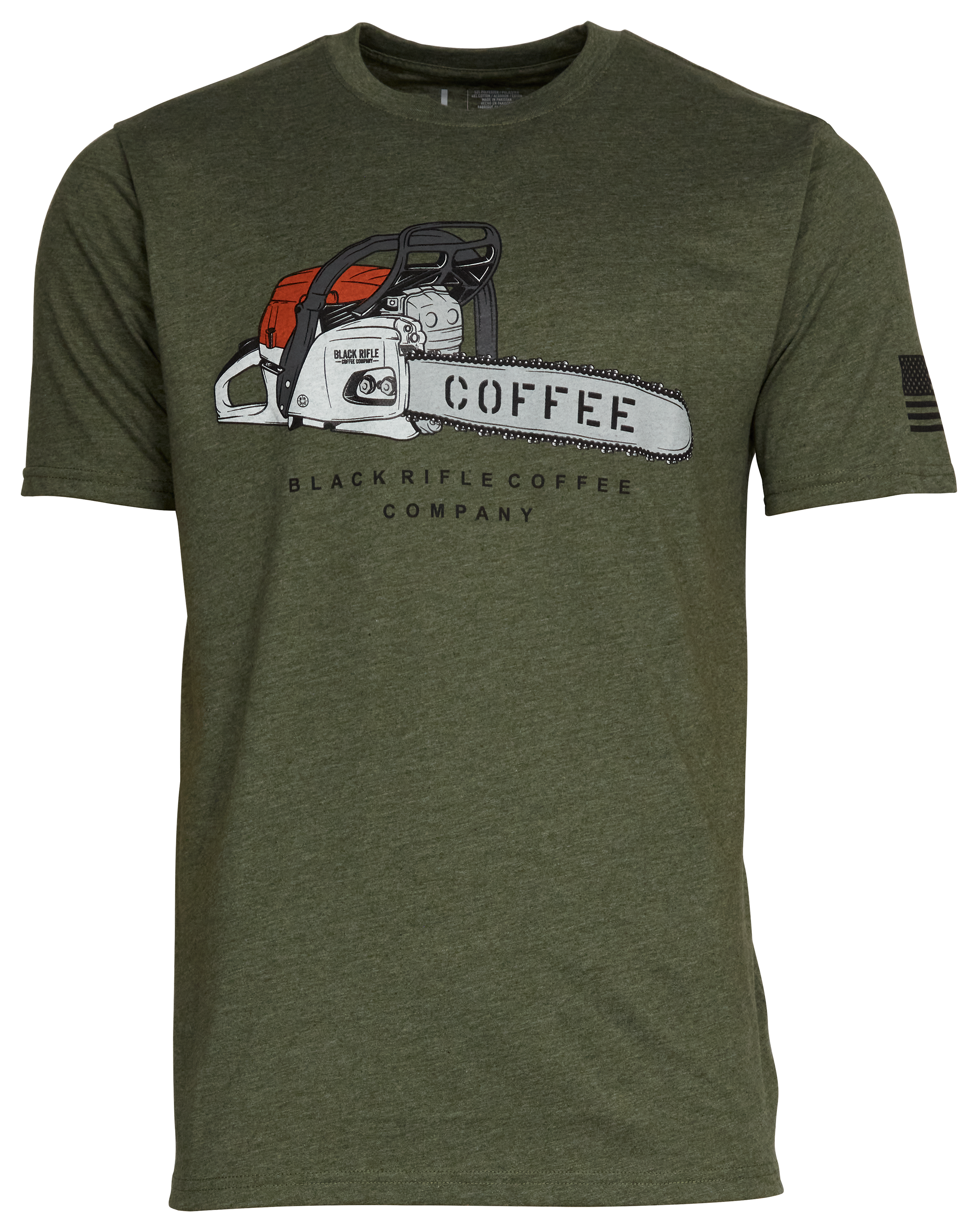 Bass Pro Shops Black Rifle Coffee Company Coffee Chainsaw Short-Sleeve T-Shirt for Men - Olive Heather - 3XL - Black Rifle Coffee Company