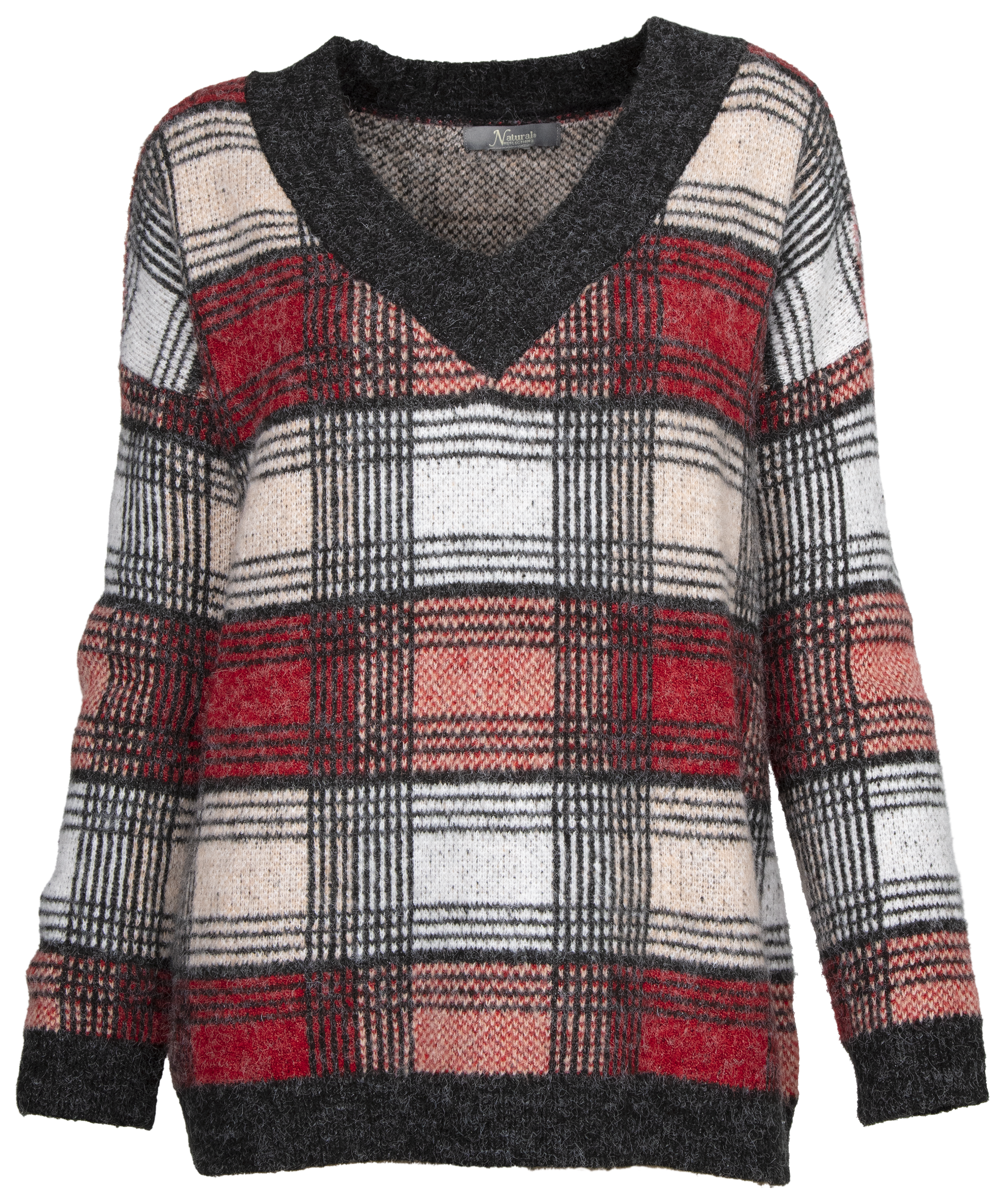 Natural Reflections Woodsman Plaid V-Neck Long-Sleeve Sweater for Ladies - Multi - XL product image