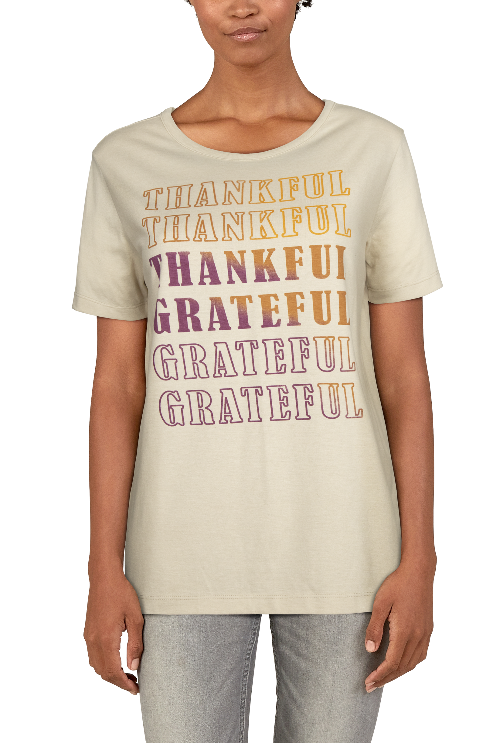 Natural Reflections Thankful and Grateful Short-Sleeve Tee for Ladies - Oat