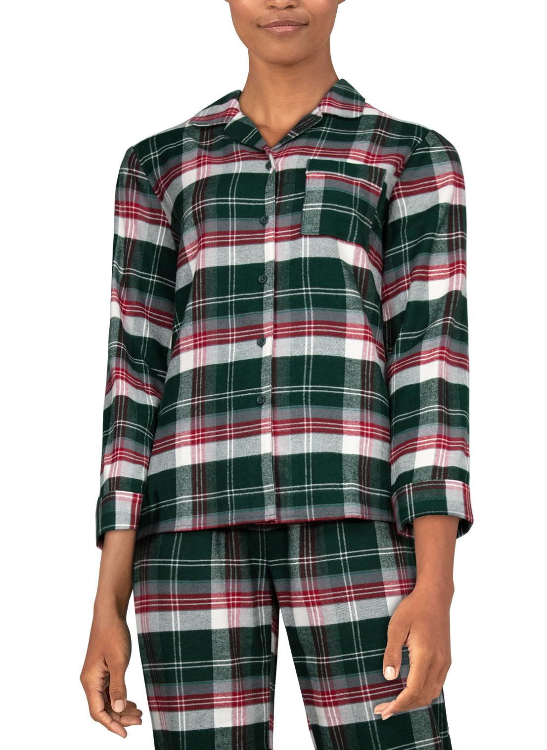 Natural Reflections Flannel Button-Down Long-Sleeve Pajama Top for Ladies -