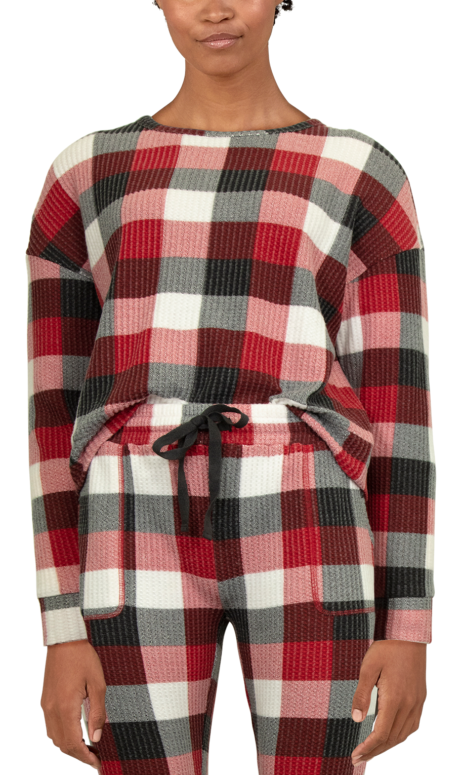 Natural Reflections Buffalo Waffle Loungewear Long-Sleeve Top for Ladies - 