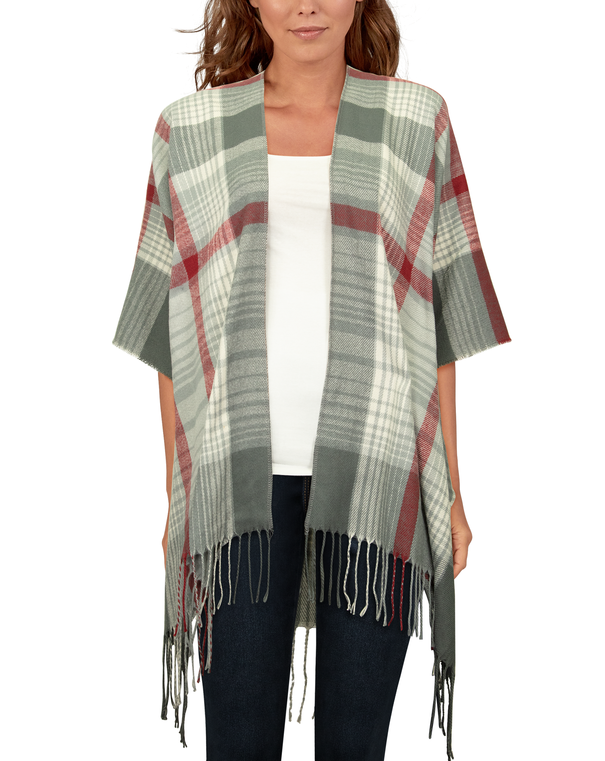 Quagga Flannel Fest Ruana for Ladies - Grey Plaid