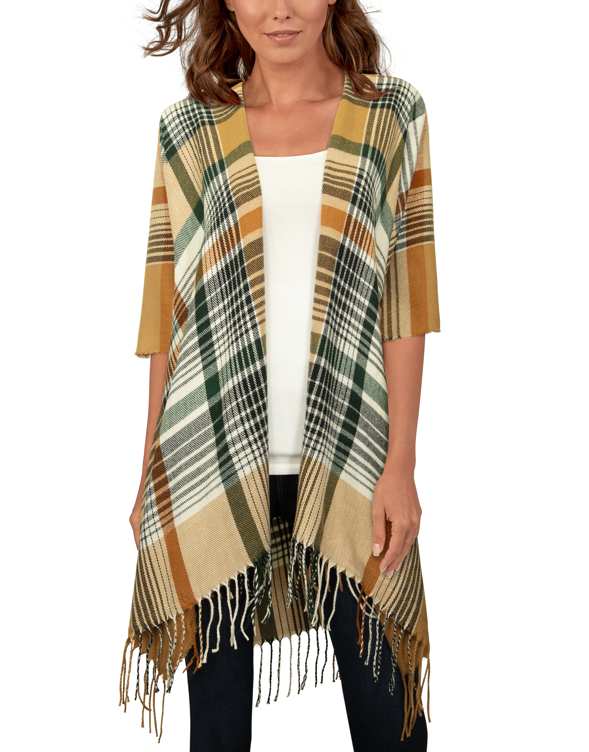 Quagga Flannel Fest Ruana for Ladies - Tan Plaid
