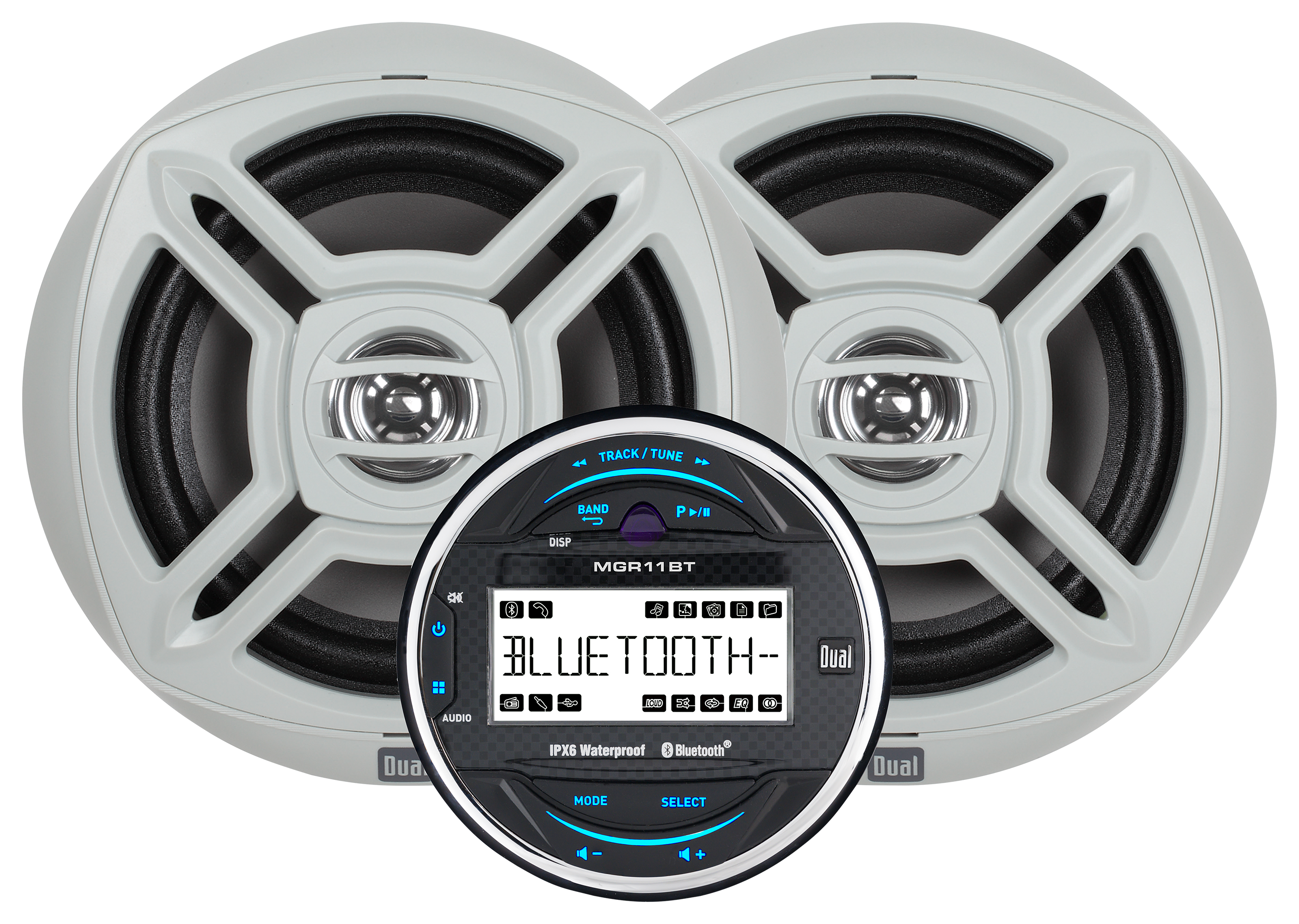 Dual Marine Round Bluetooth Digital Media Receiver with Two 6.5 Speakers