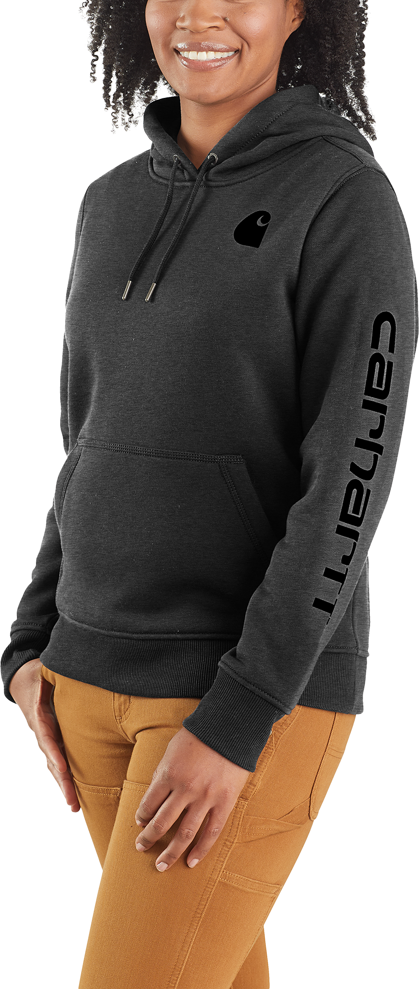 Carhartt Clarksburg Sleeve Logo Long-Sleeve Hooded Sweatshirt for Ladies - 