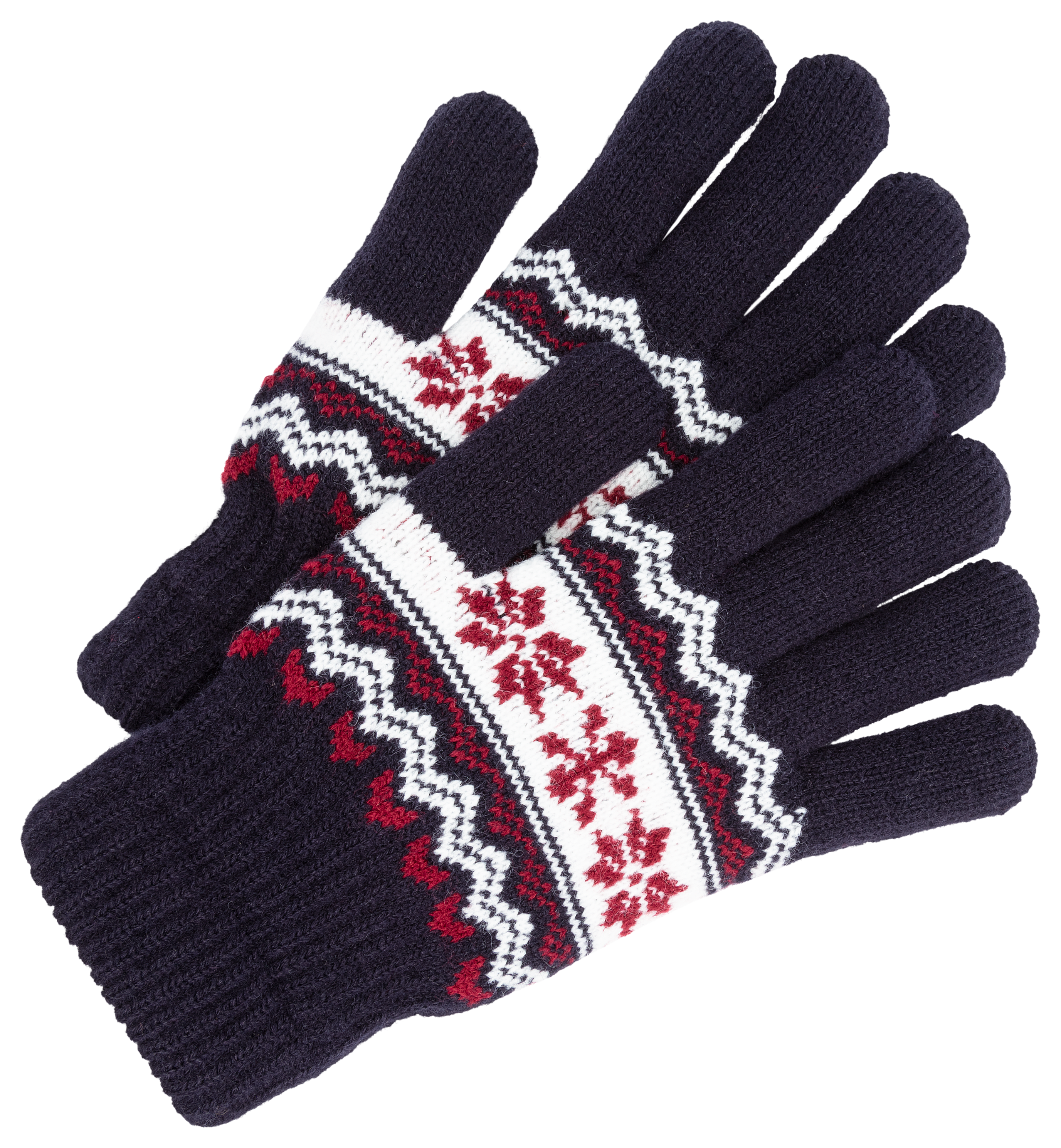 Natural Reflections Knit Fleece-Lined Gloves for Ladies - Navy/Fig Snowflak