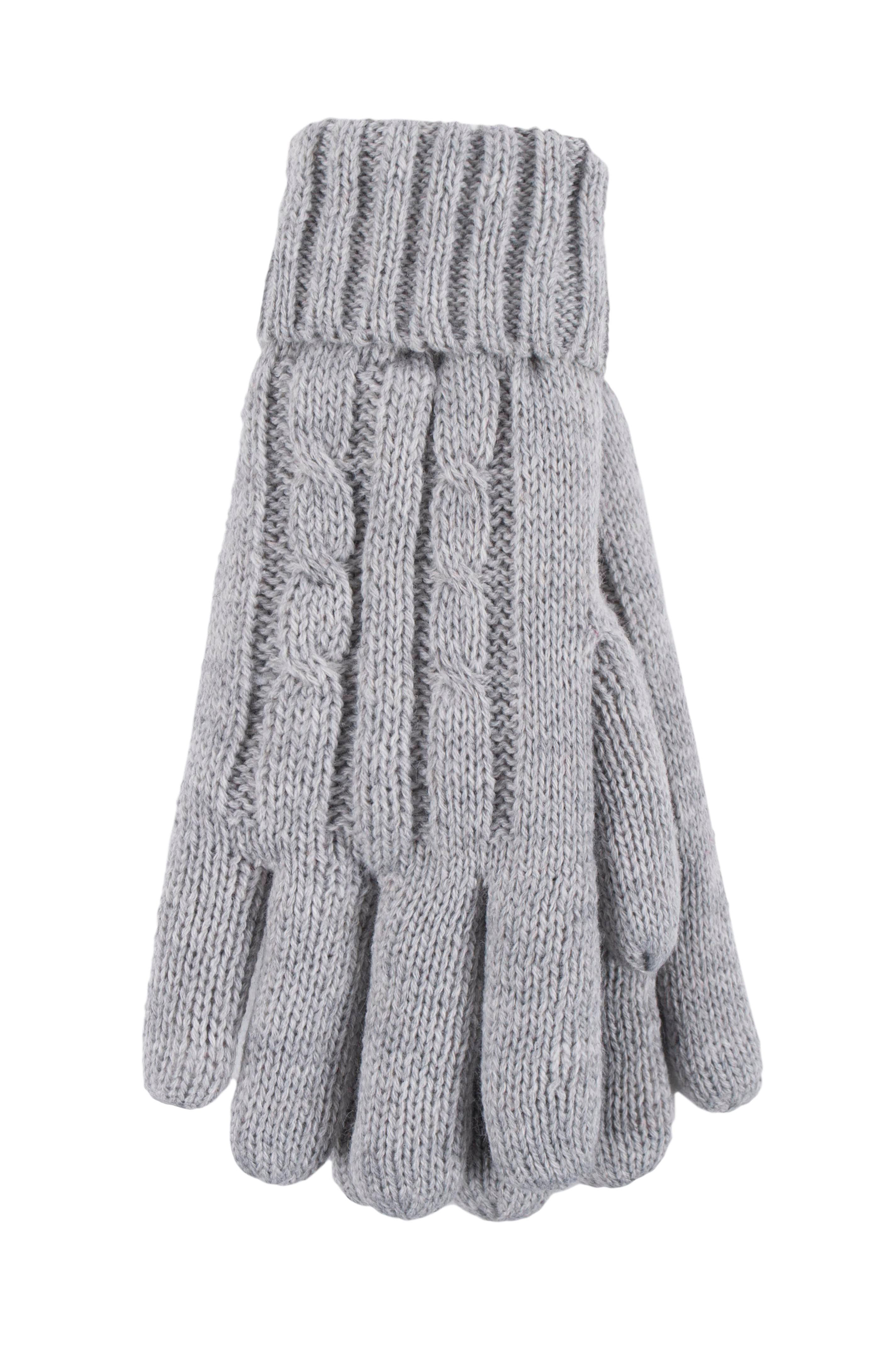 Heat Holders Amelia Twist Cable Knit Gloves for Ladies - Cloud Gray - S/M