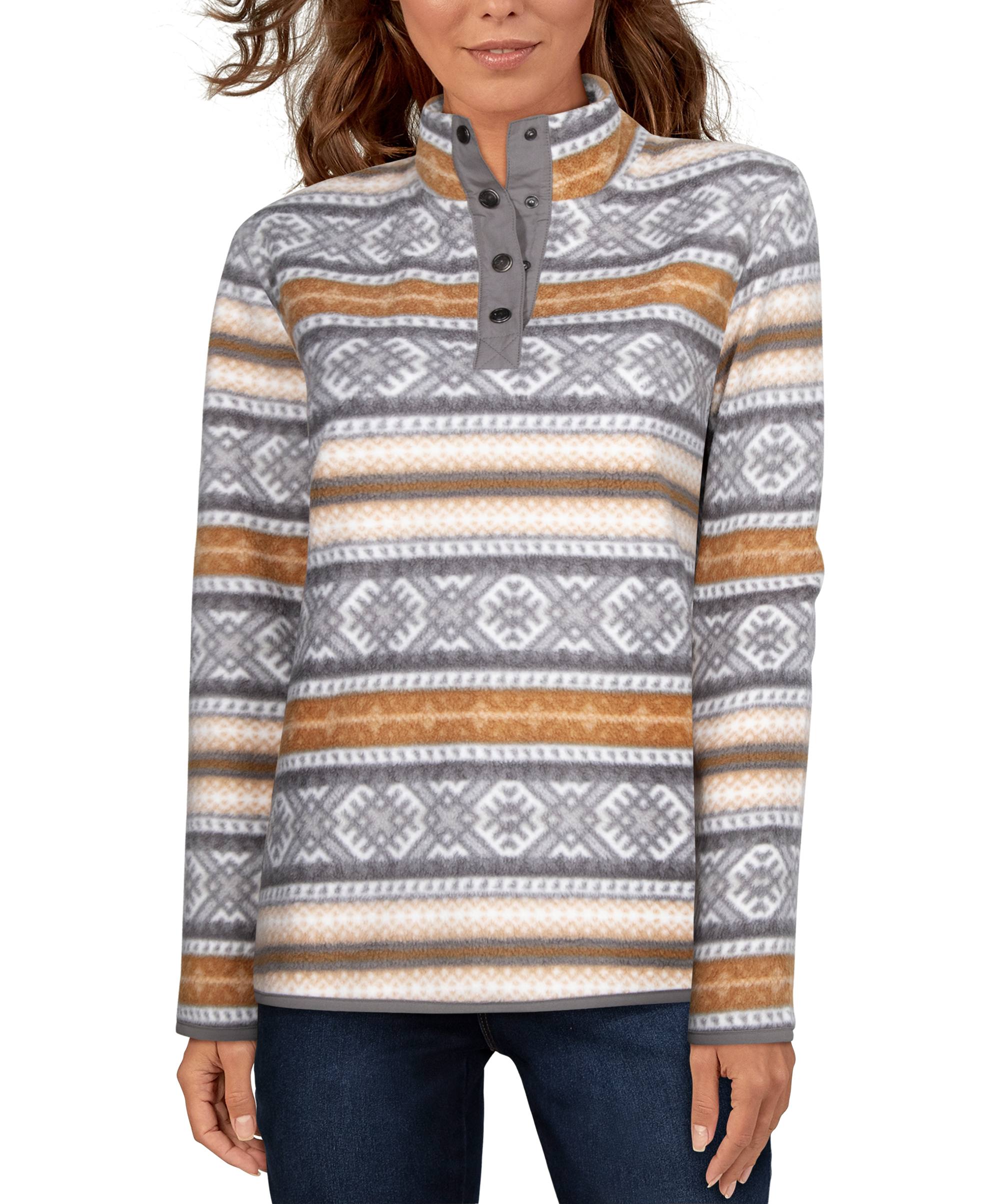 Natural Reflections Fleece Printed Quarter-Snap Long-Sleeve Pullover for Ladies - Tan Gray Print - XL product image