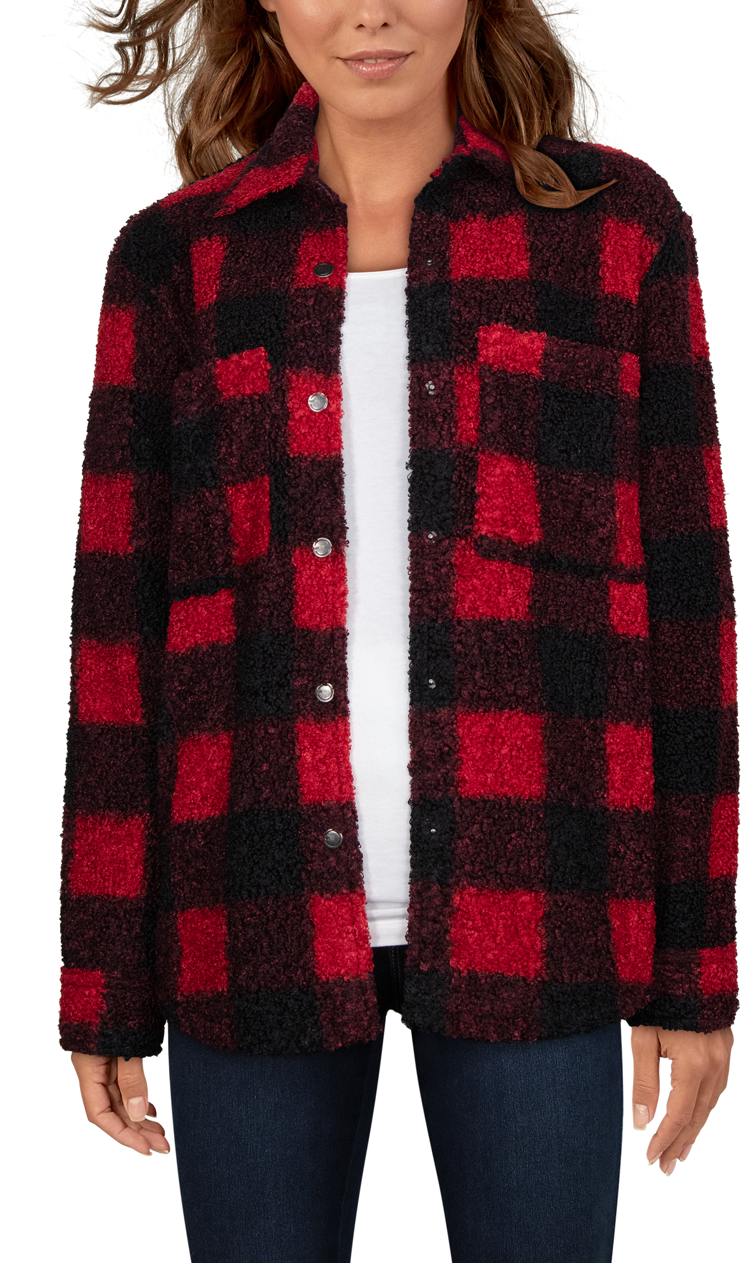 Natural Reflections Buffalo Sherpa Long-Sleeve Shirt for Ladies - Chili Pep