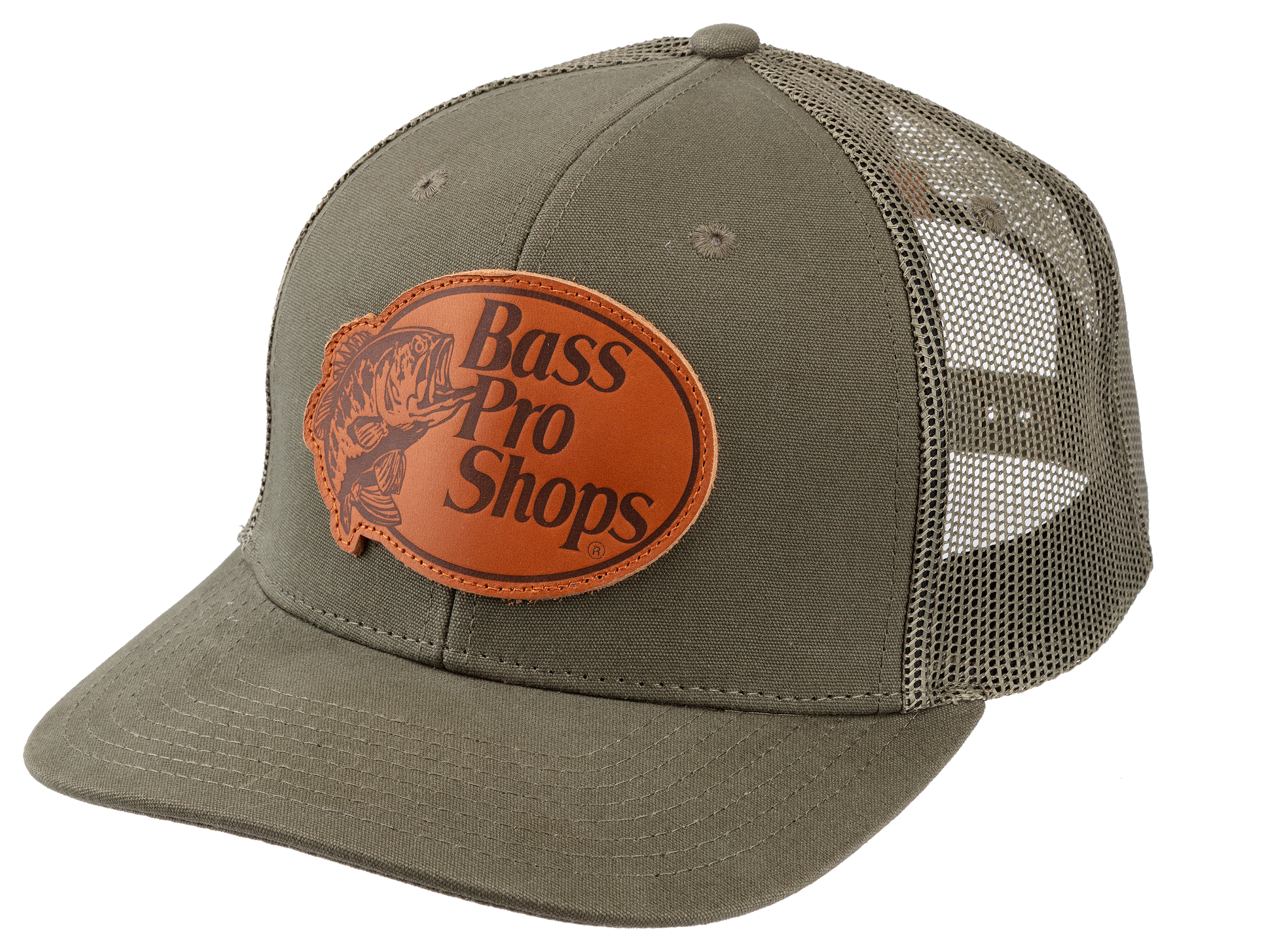 Bass Pro Shops Local Crowns Leather Patch Cap - Olive