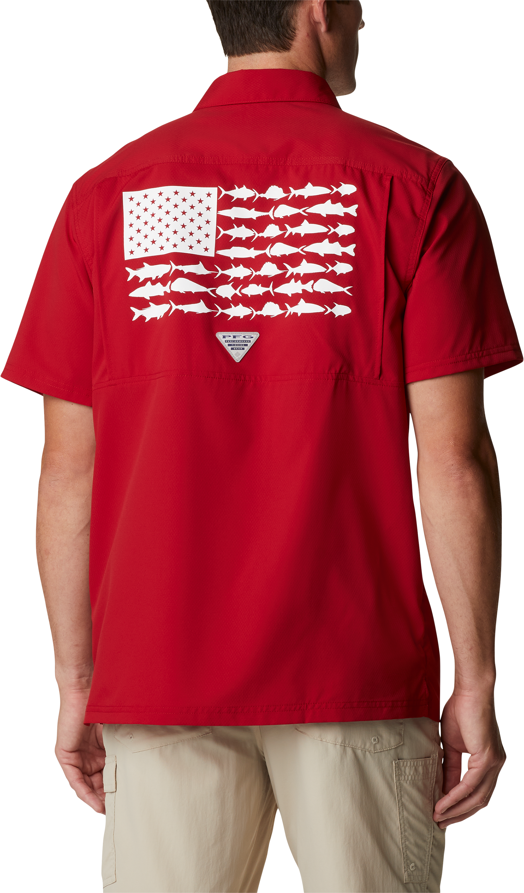 Image of Columbia Collegiate Standard Slack Tide Camp Short-Sleeve Shirt for Men - University of Alabama/Red Velvet - s