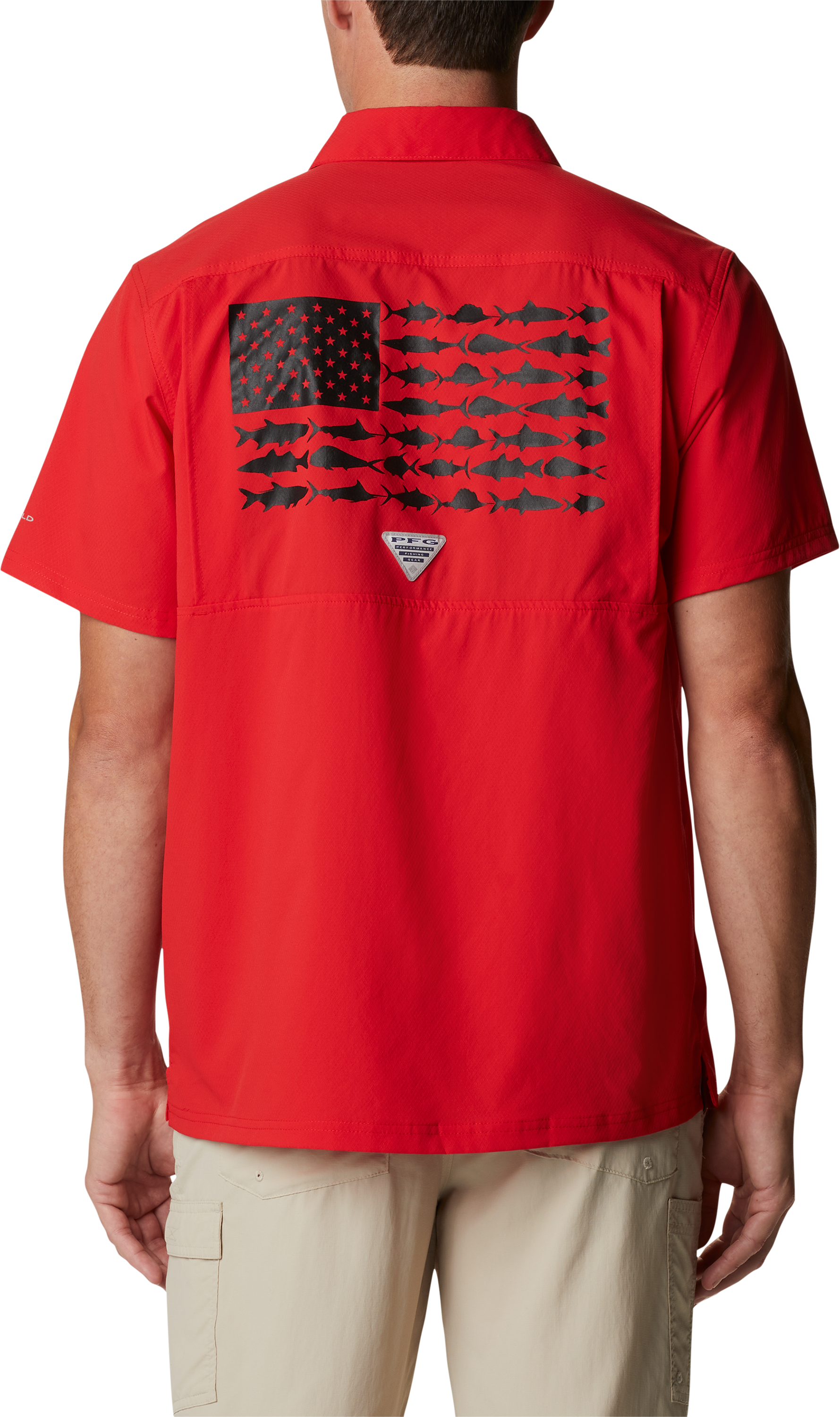 Image of Columbia Collegiate Standard Slack Tide Camp Short-Sleeve Shirt for Men - University of Georgia/Bright Red - S