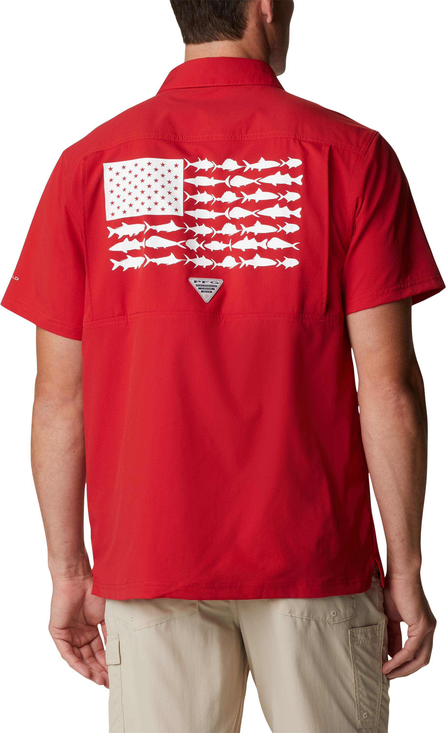 Image of Columbia Collegiate Standard Slack Tide Camp Short-Sleeve Shirt for Men - Ohio State University/Intense Red - M