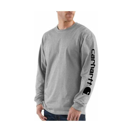 Image of Carhartt Loose-Fit Heavyweight Logo Sleeve Graphic Long-Sleeve T-Shirt - Heather Gray