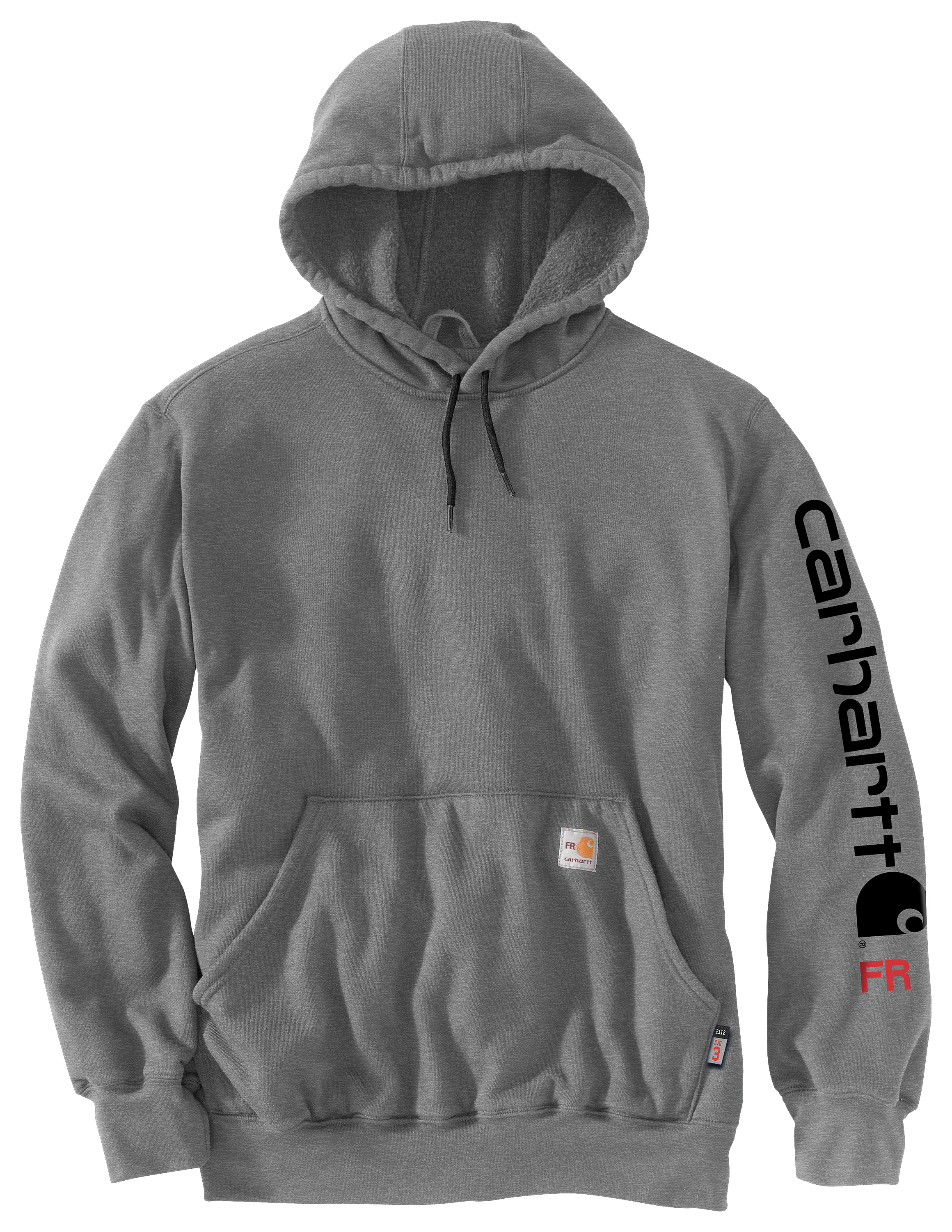 Image of Carhartt Force Flame-Resistant Loose-Fit Midweight Logo Graphic Long-Sleeve Hoodie for Men - Granite Heather - M