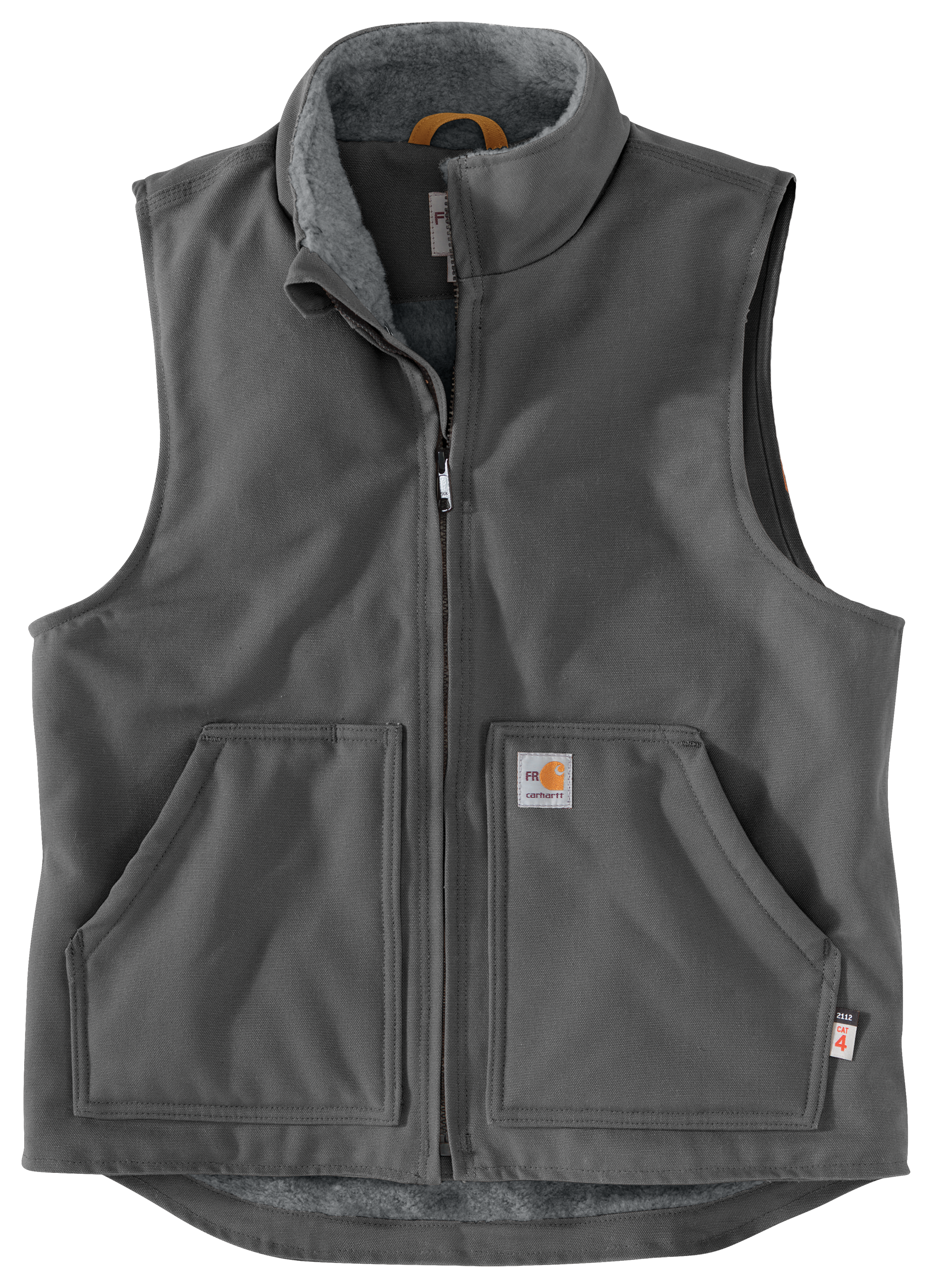 Image of Carhartt Flame-Resistant Sherpa Lined Duck Vest for Men - Gravel