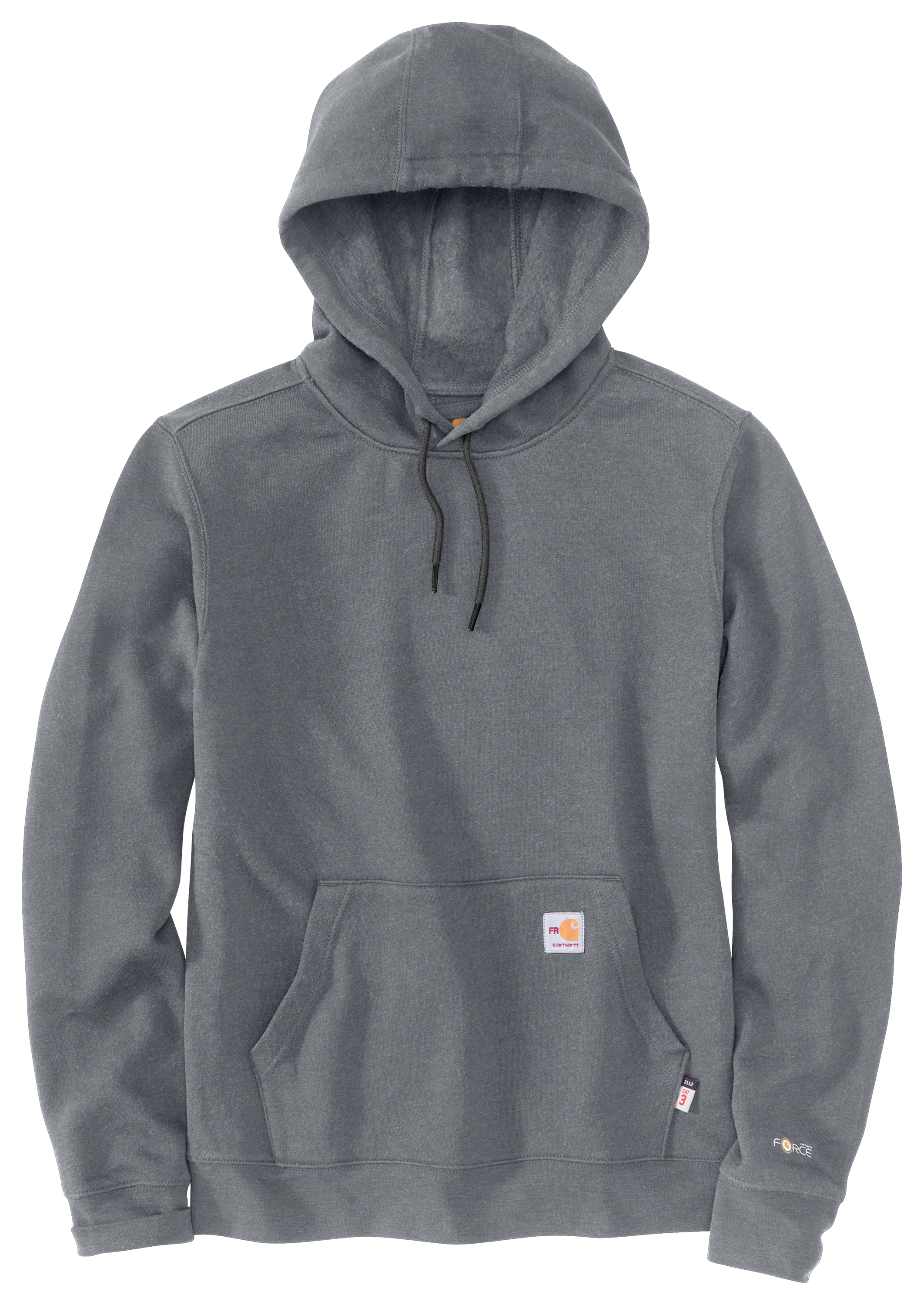 Image of Carhartt Flame-Resistant Force Original Fit Midweight Pullover Hooded Long-Sleeve Sweatshirt for Men - Granite Heather - M