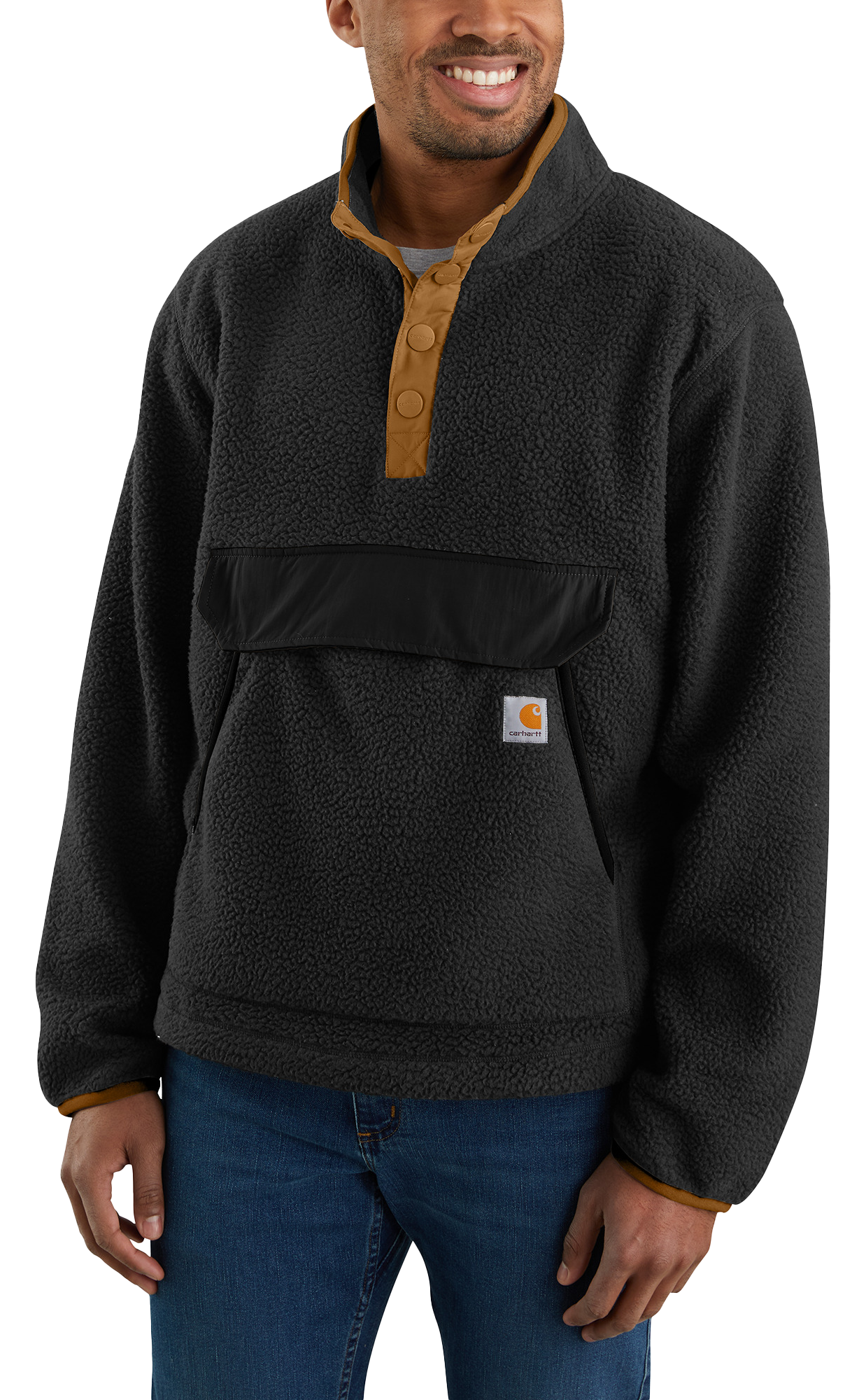 Image of Carhartt Relaxed Fit Fleece Pullover for Men - Black - L