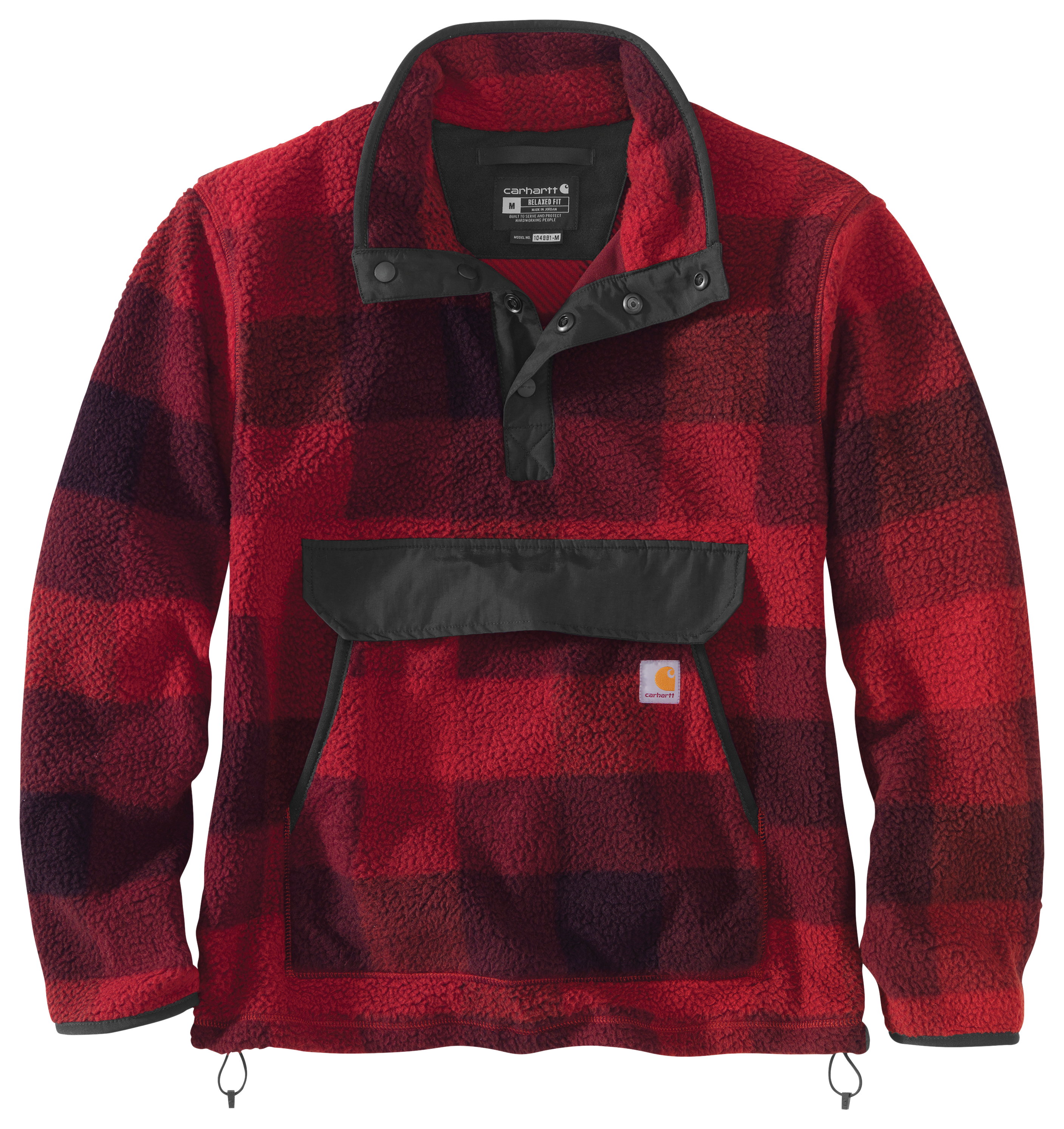 Image of Carhartt Relaxed Fit Fleece Pullover for Men - Oxblood Plaid - M