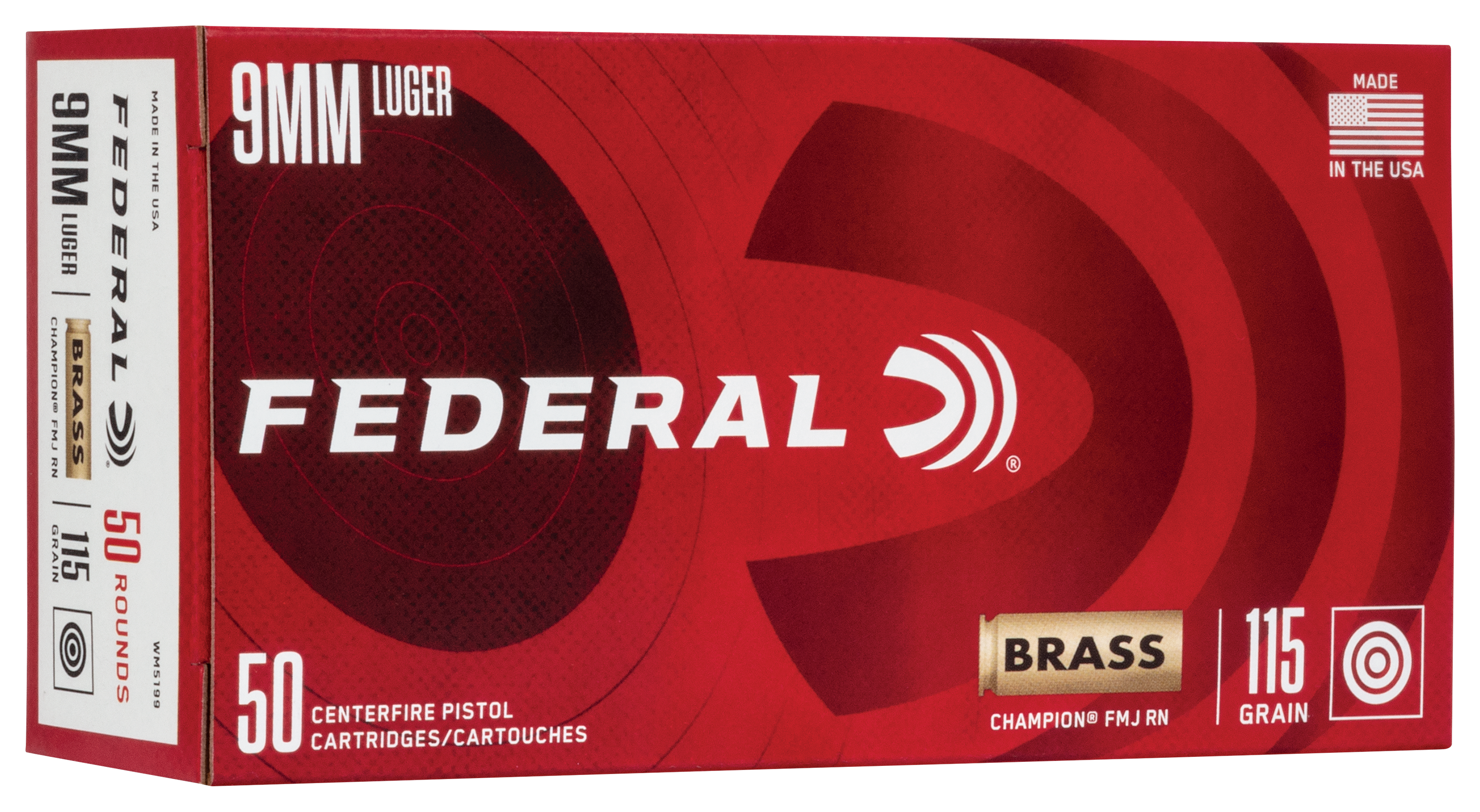 Federal Champion Brass 9mm Luger 115 Grain Centerfire Handgun Ammo
