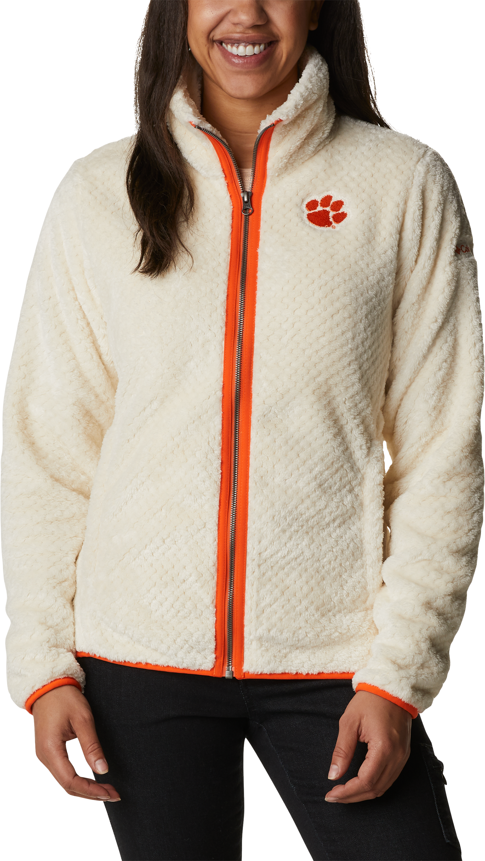 Image of Columbia Collegiate Fire Side II Sherpa Full-Zip Fleece for Ladies - Clemson University/Chalk - M