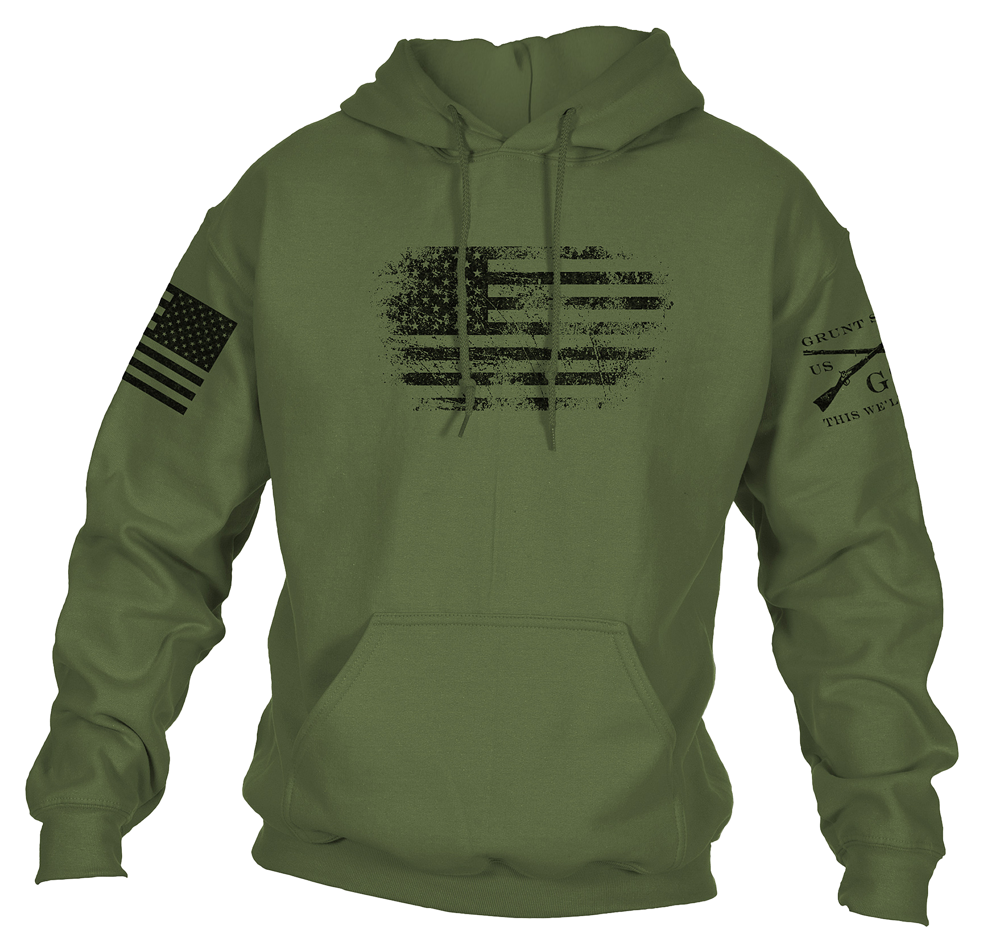 Grunt Style Vintage American Long-Sleeve Hoodie for Men - Military Green - Grunt Style