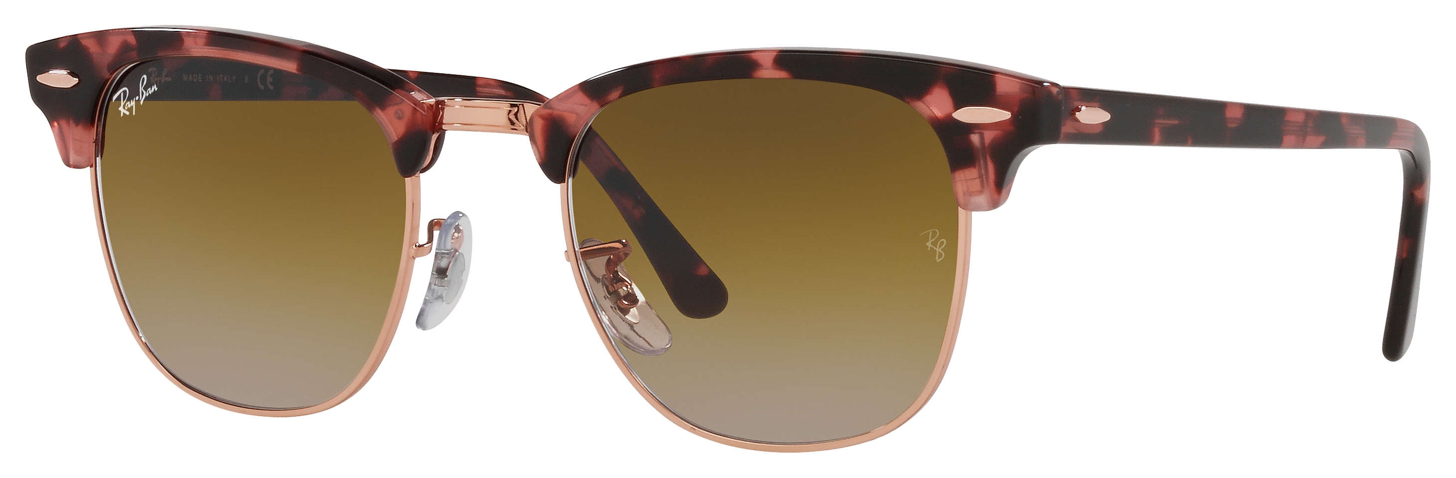 Image of Ray-Ban Clubmaster Fleck RB3016 Gradient Glass Sunglasses - Polished Pink Havana/Light Brown Gradient - Large