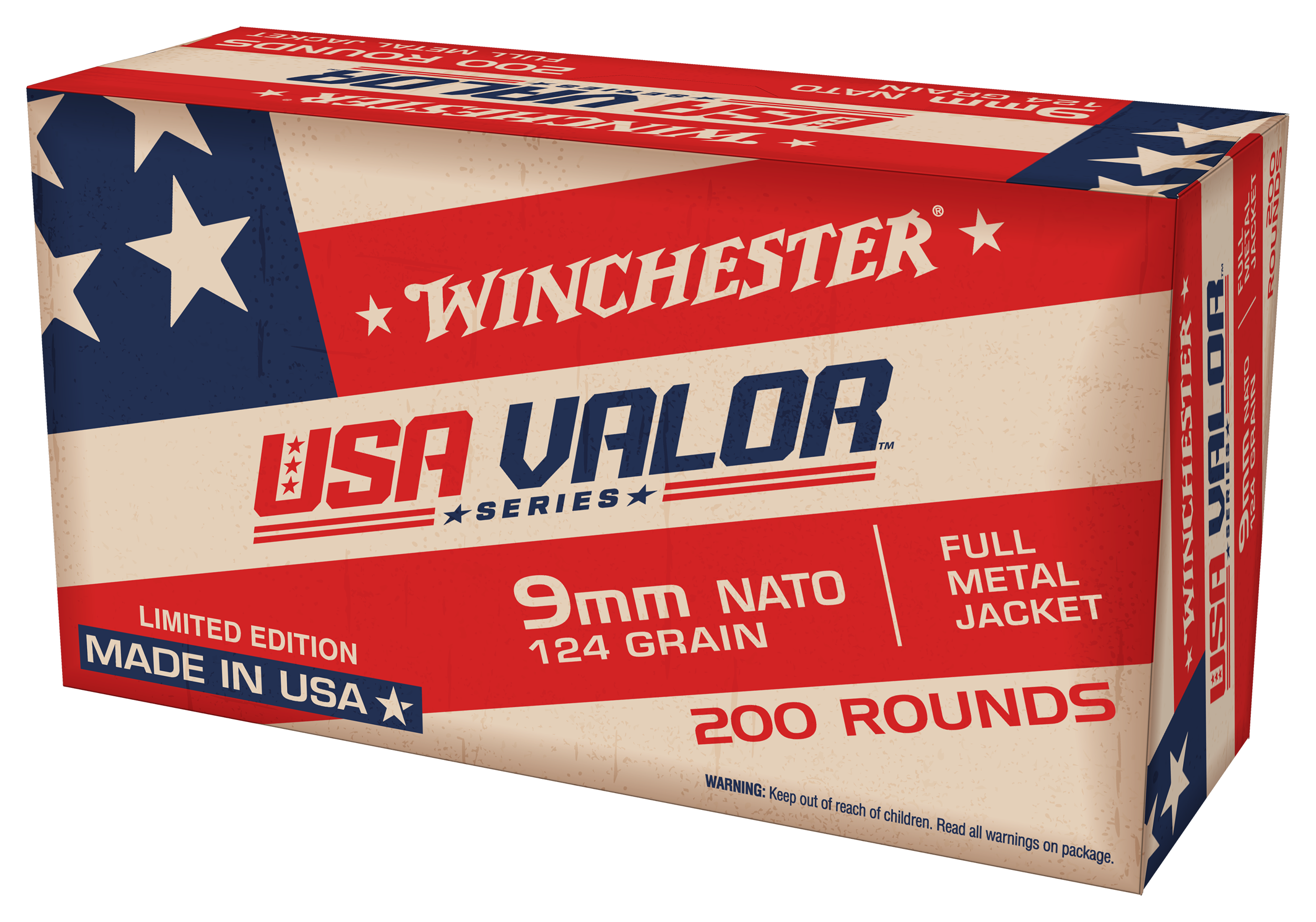 Image of Winchester USA VALOR Series Limited-Edition 9mm NATO 124 Grain Handgun Ammo