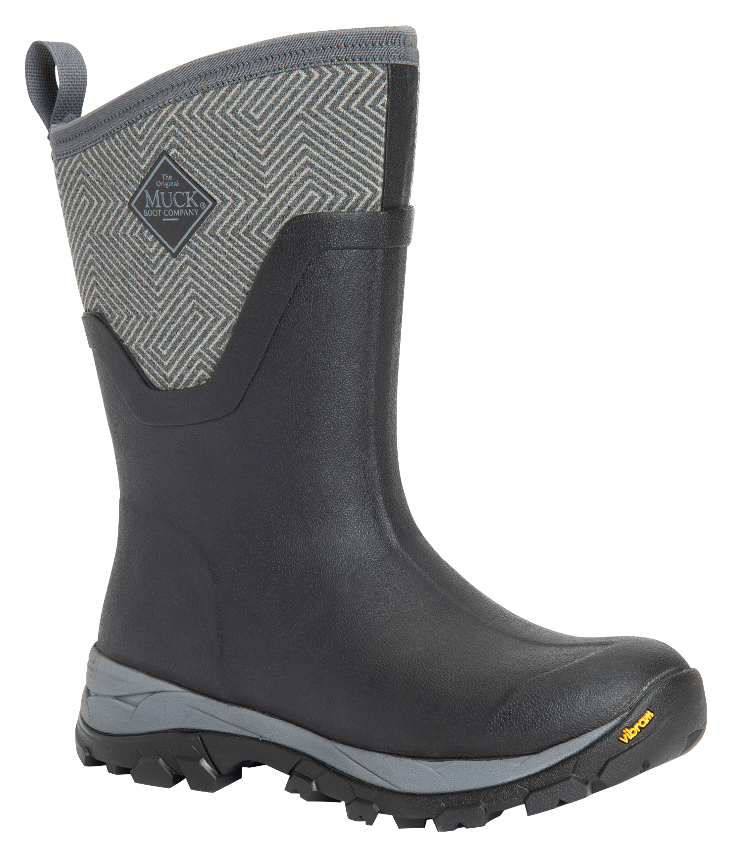 Image of The Original Muck Boot Company Arctic Ice Mid Rubber Boots with Arctic Grip A.T. for Ladies - Black/Grey Geometric - 6M