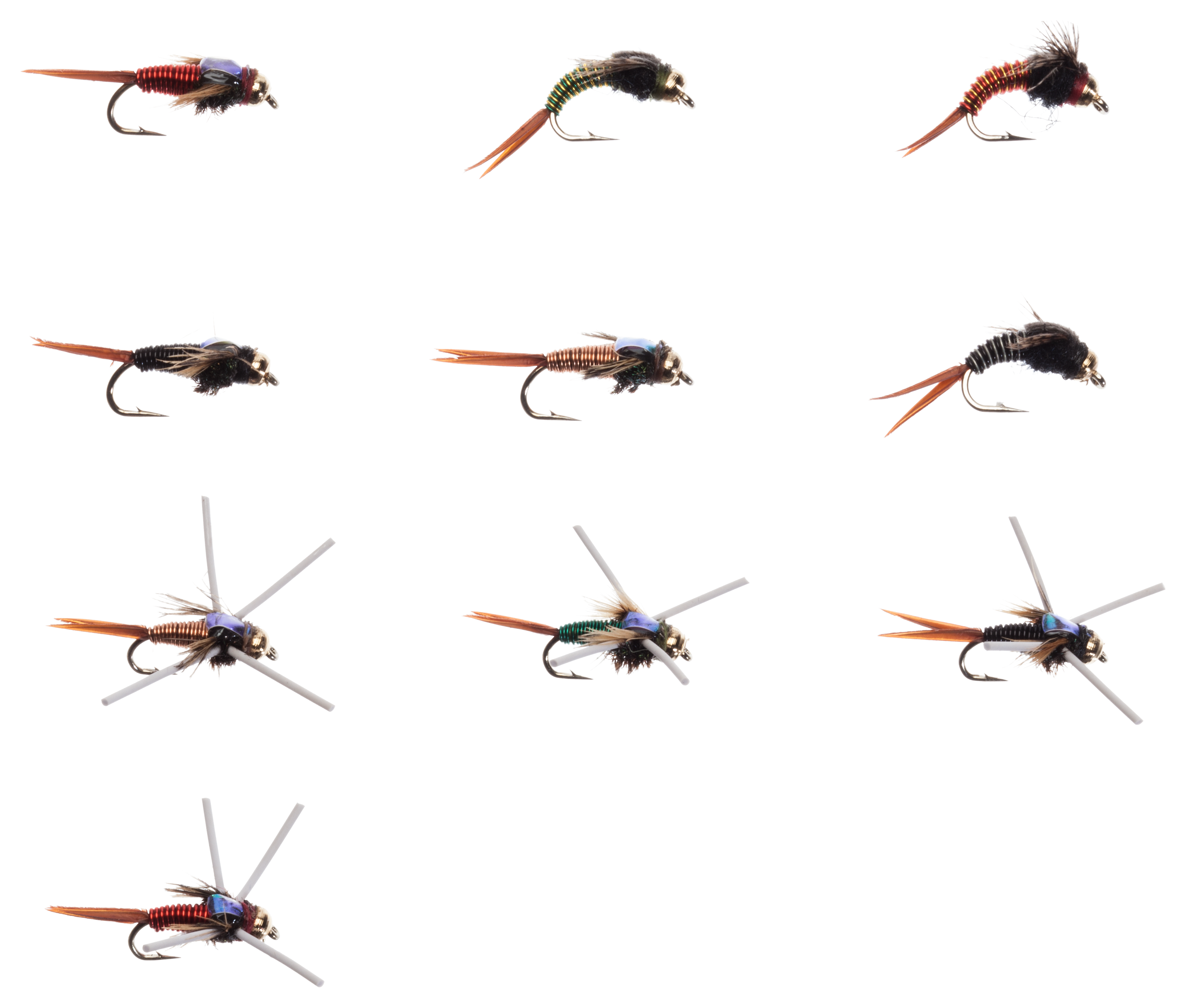 WHITE RIVER FLY SHOP 10-Piece Classic Copper Body Nymphs Fly Assortment